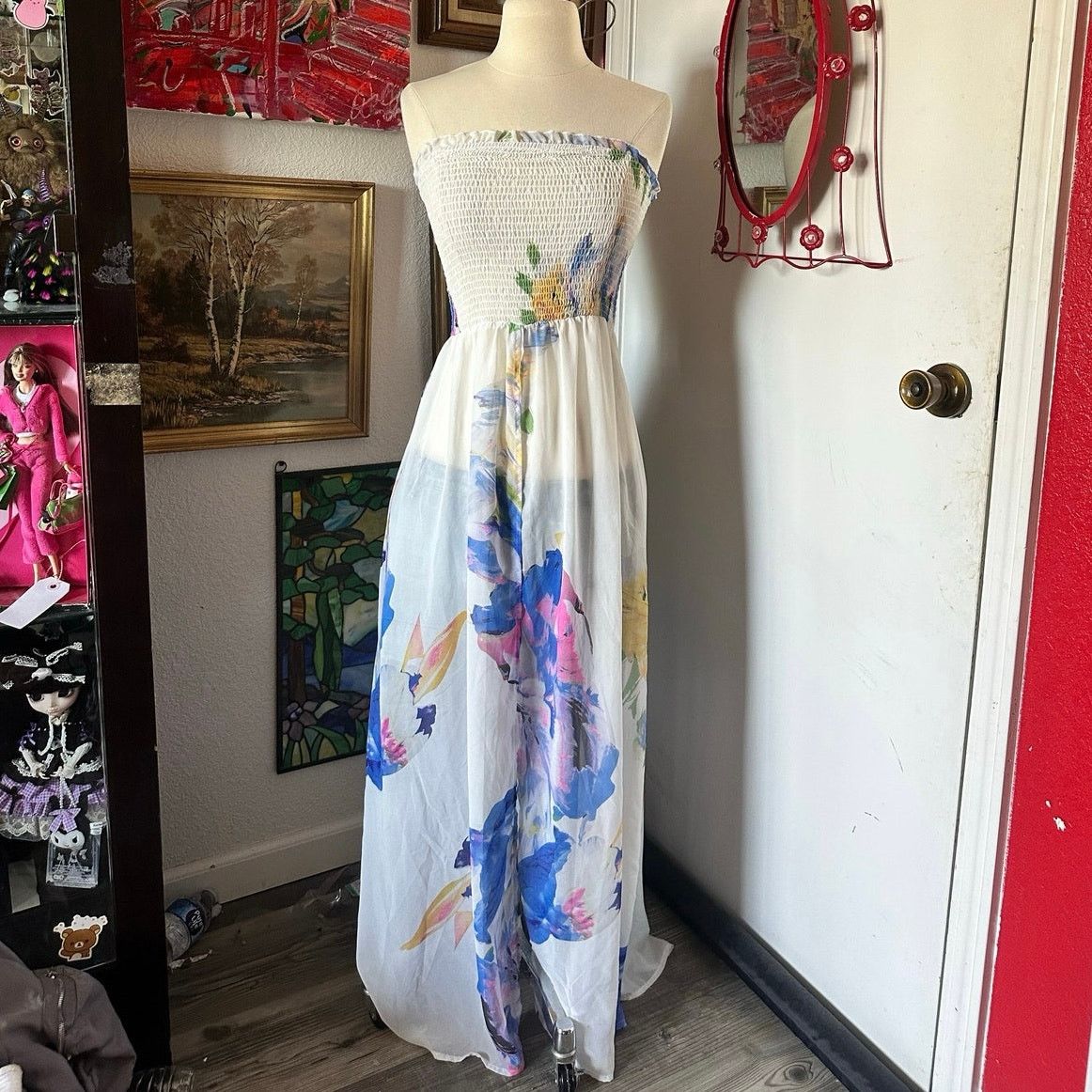 Shein shein white blue floral sheer tube top Size S / US 4 / IT 40 - 1 Thumbnail