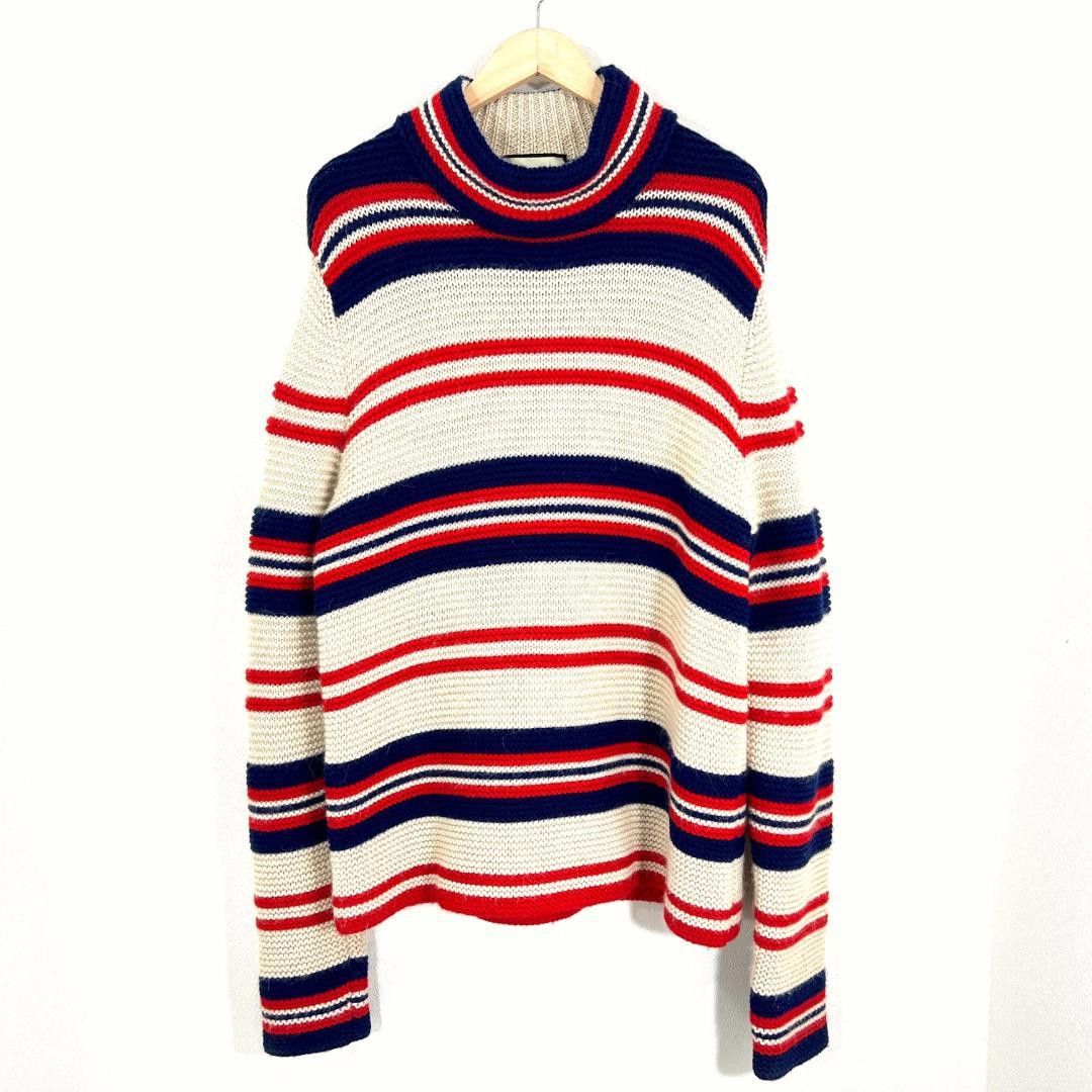 GUCCI Red/Navy Striped Knit Mock Neck Sweater