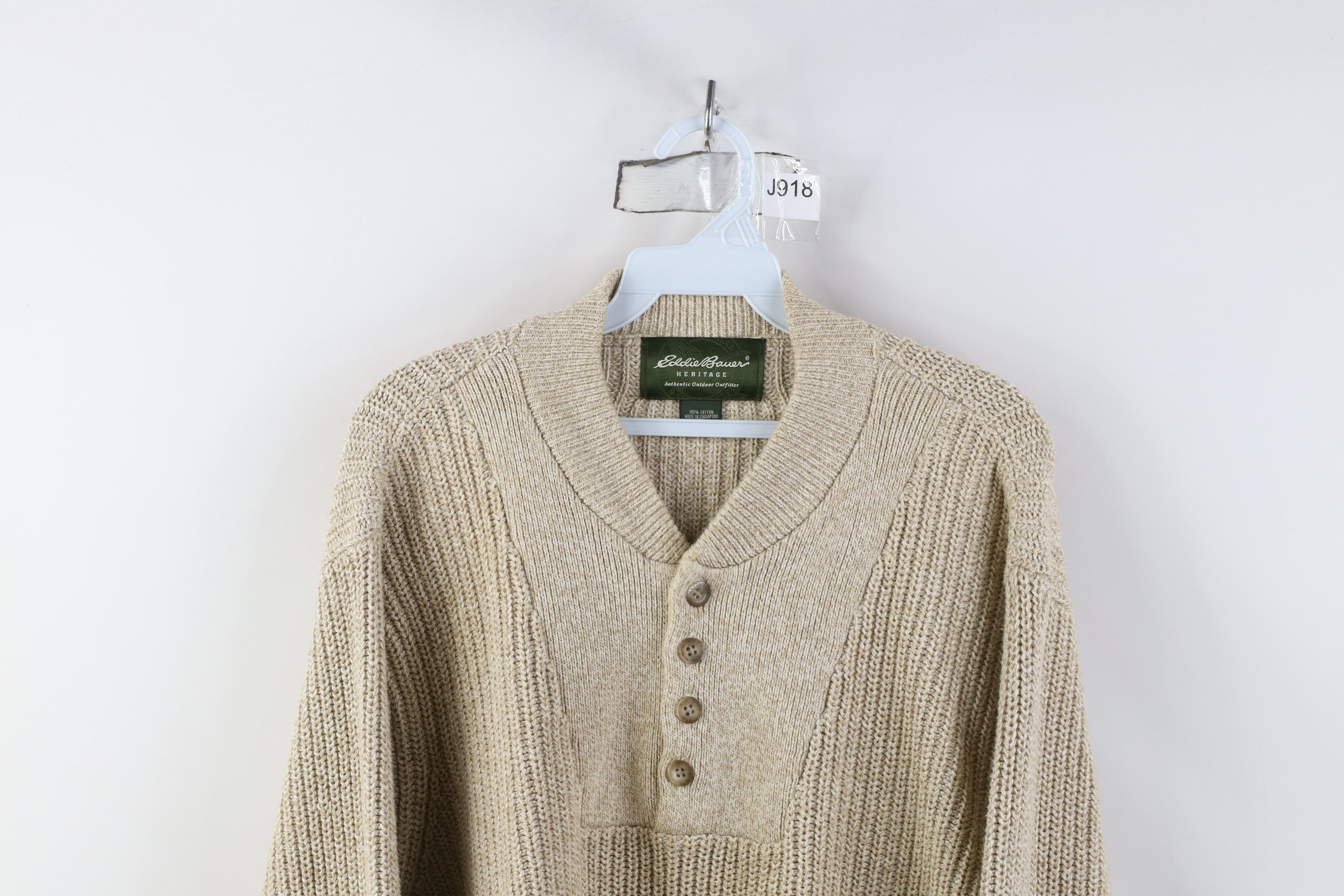 Eddie Bauer Vintage Eddie Bauer Ribbed Knit Henley Sweater Oatmeal Brown Size US XL / EU 56 / 4 - 2 Thumbnail