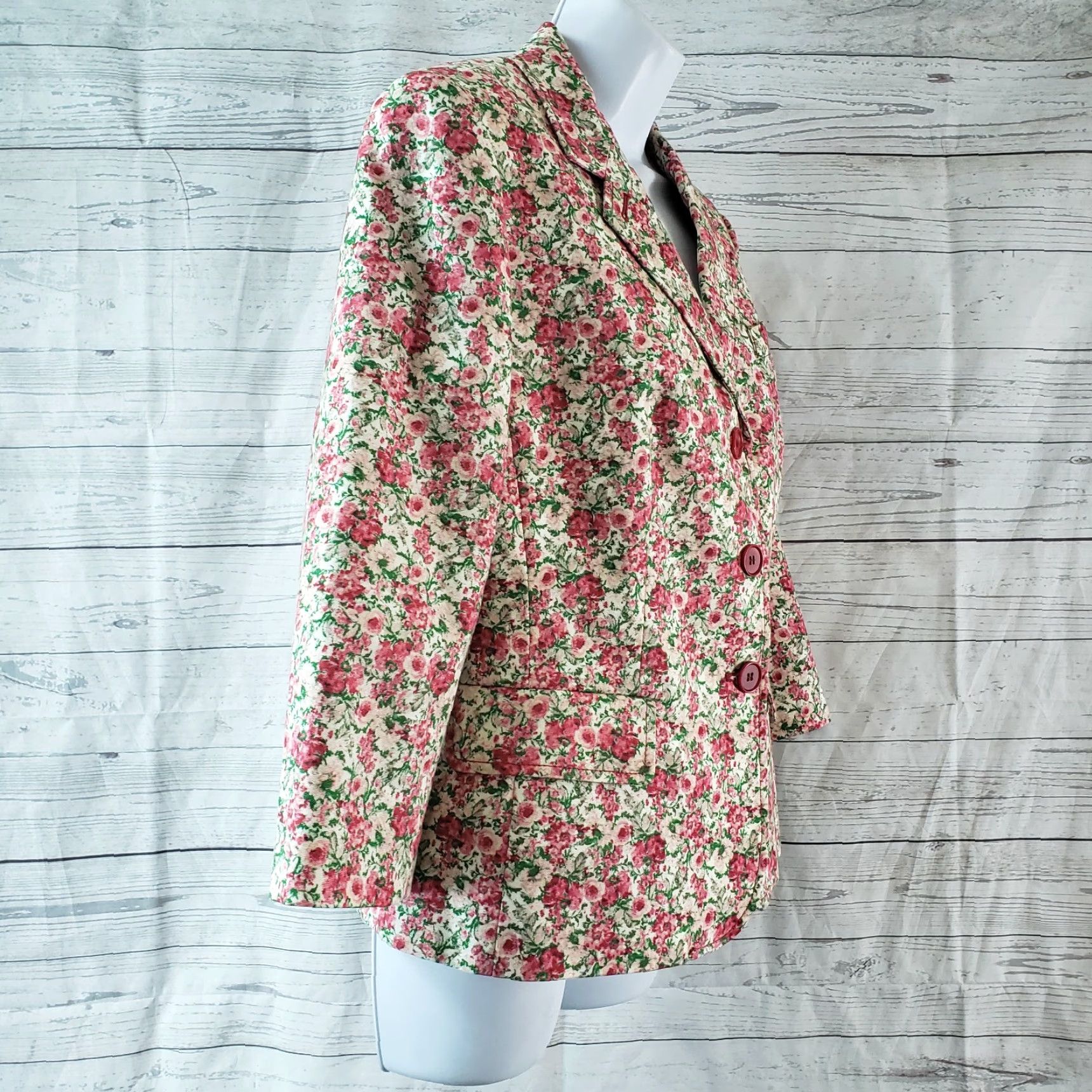 Talbots Talbots Blazer Womens Size 12 Pink Floral 3/4 Sleeve Cotton Blend Button Front Modern Casual Womens Size XL / US 12-14 / IT 48-50 - 3 Thumbnail