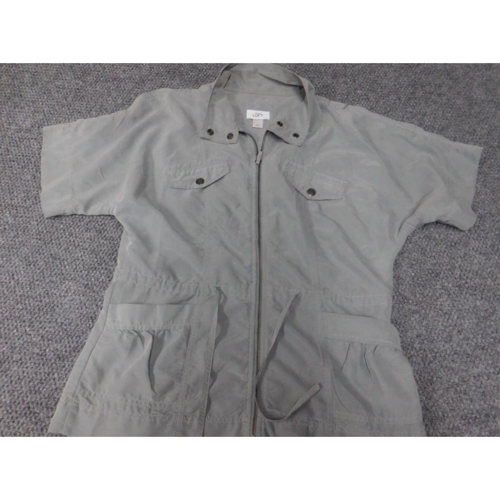 Ann Taylor Ann Taylor Loft Jacket Short Sleeve Gray Zip Modal Rayon Spring Fall Mid-Length Casual Women's M.jpg Size 32" / US 10 / IT 46 - 2 Thumbnail