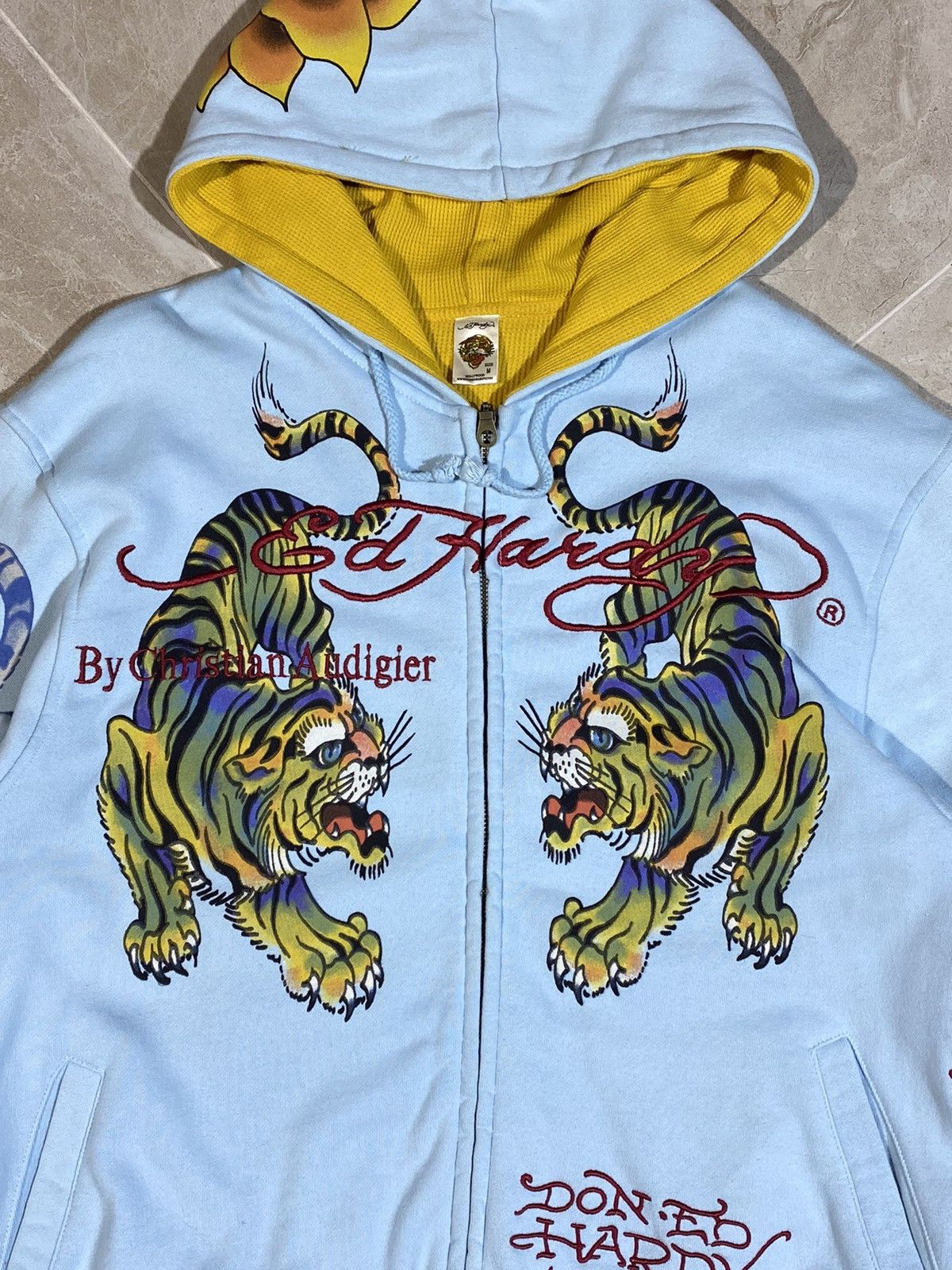 Ed Hardy × Japanese Brand Ed Hardy y2k hype streetwear style light blue zip hoodie Size US M / EU 48-50 / 2 - 3 Thumbnail