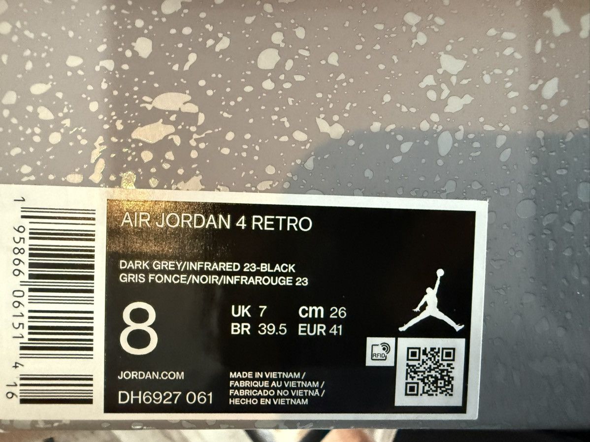 Jordan Brand Nike Air Jordan 4 Retro Infrared Size 8 DH6927-061 Sneakers Size US 8 / EU 41 - 7 Thumbnail