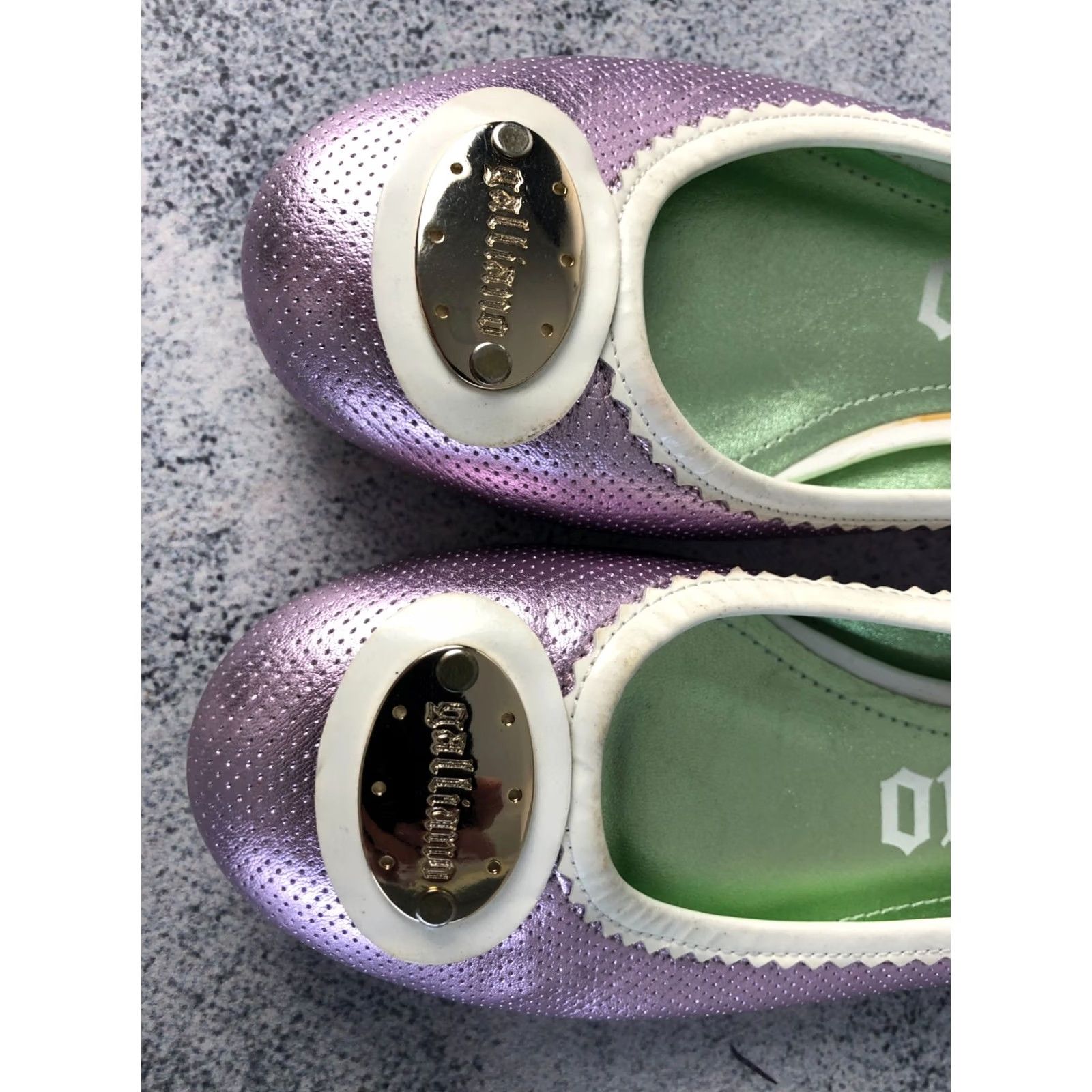 Vintage Galliano Women's Ballet Flats Size 36 Shiny Purple Leather Ballet Flats Womens Shoes Flat Heel Leather Upper Lining Toe Round Purple Galliano Shoes Size US 5.5 / IT 35.5 - 5 Thumbnail