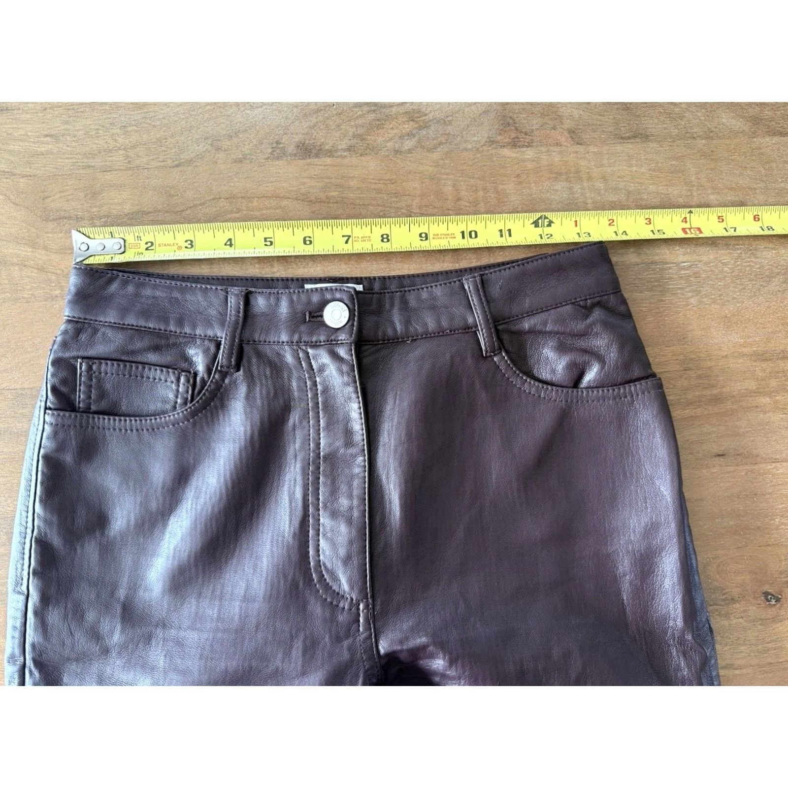 Vintage Wilfred Burgundy Faux Leather Pants Women’s 4 High-Waisted 27x29 Flat Front Zipper Pocket 90s Punk Grunge 29" Inseam Womens Size 27" / US 4 / IT 40 - 7 Thumbnail