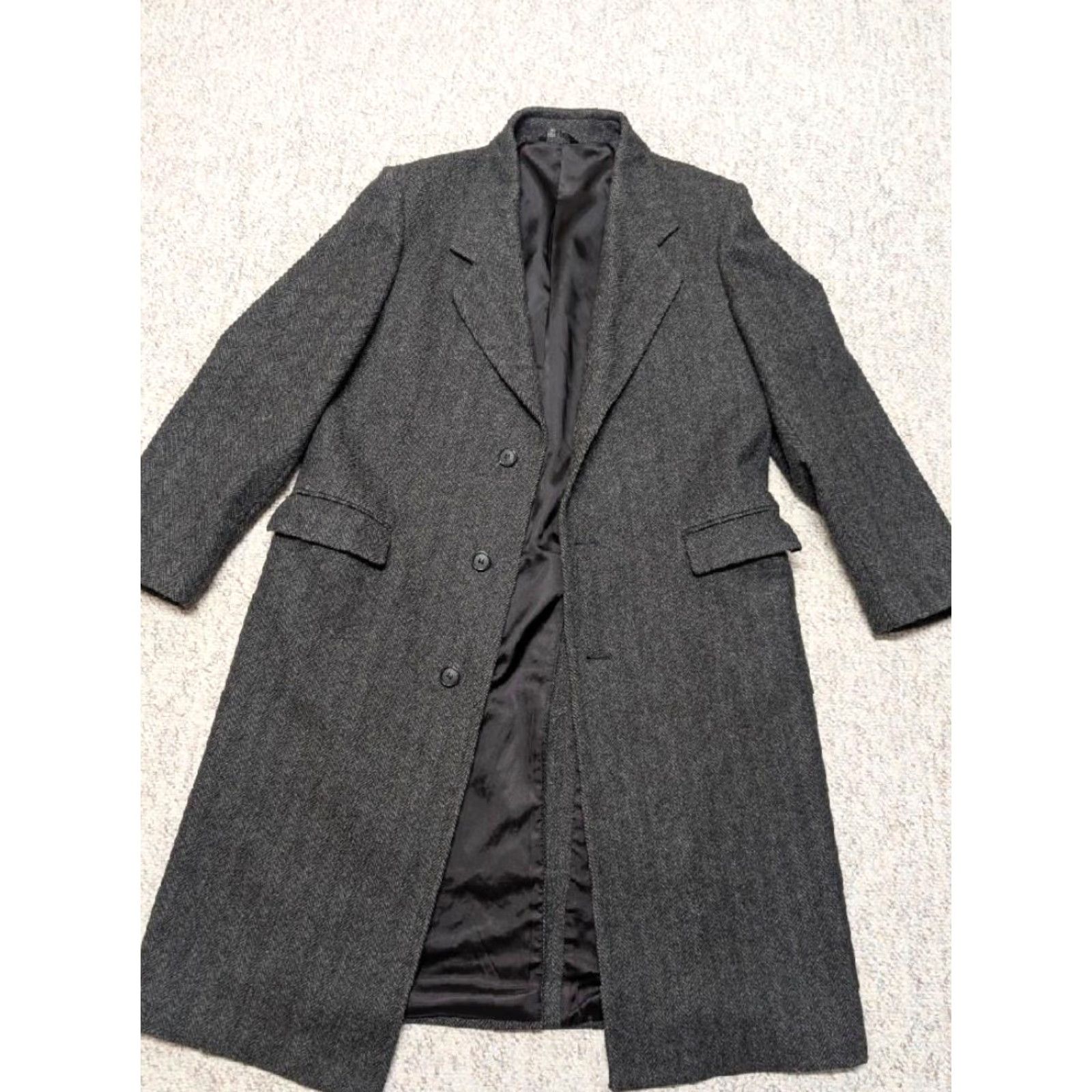 Vintage VINTAGE Towncraft Overcoat Shirt Mens 44L Charcoal Gray Tweed Donegal Herringbone Long Coat Size US L / EU 52-54 / 3 - 3 Thumbnail