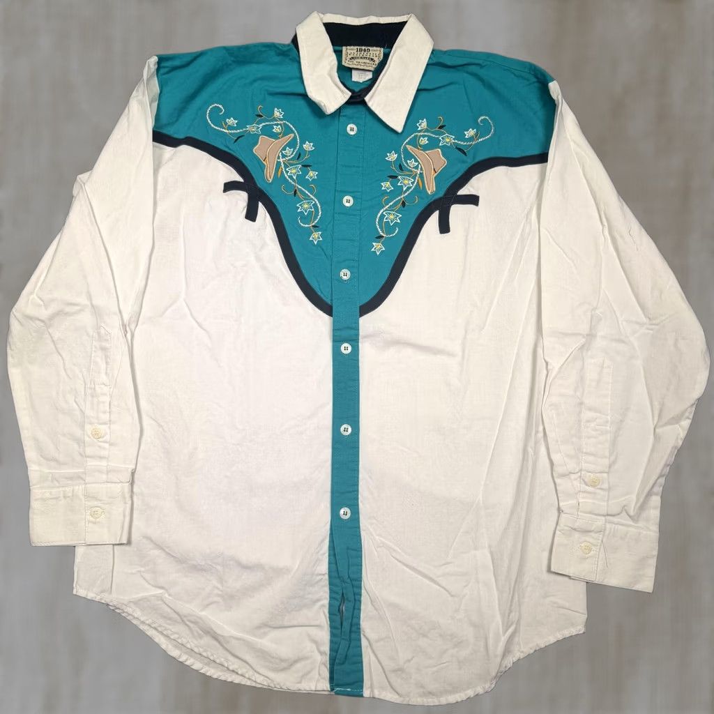 Altea VINTAGE 1849 Ranchwear Shirt Mens Large White Teal Western Long Sleeve Button Up Size US L / EU 52-54 / 3 - 1 Thumbnail