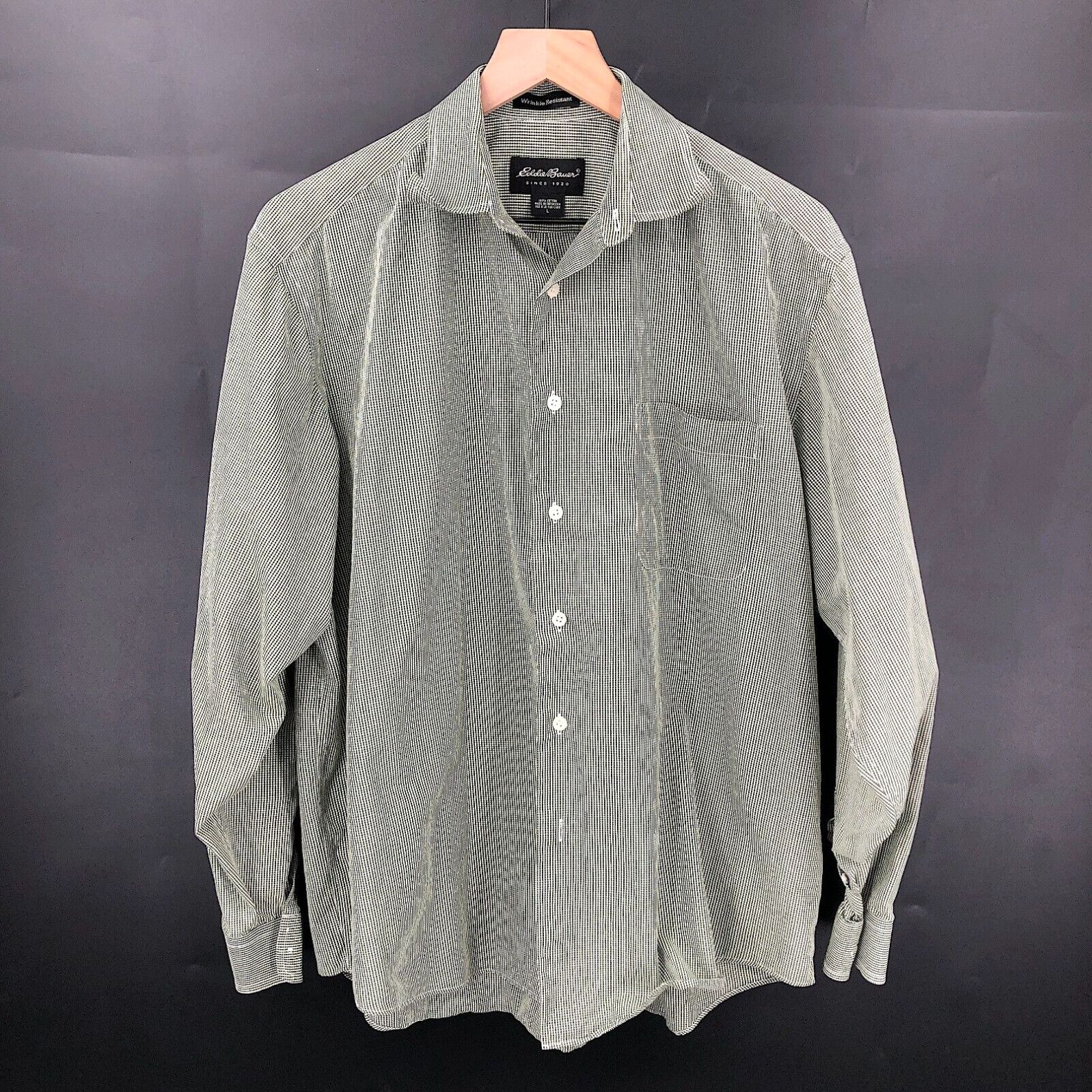 Eddie Bauer Long Sleeve Button-Down Check Shirt, Men's Size M cotton green type Vintage Second Hand