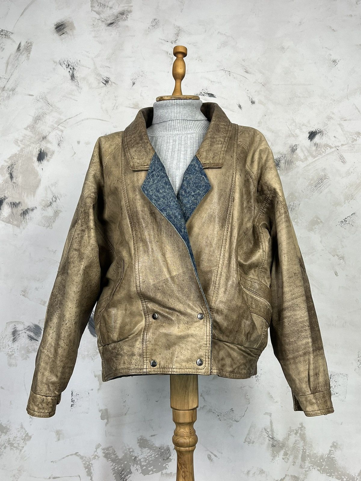 Vintage Vintage Reversible Leather Denim Bomber Jacket Size L - XL Size L / US 10 / IT 46 - 3 Thumbnail