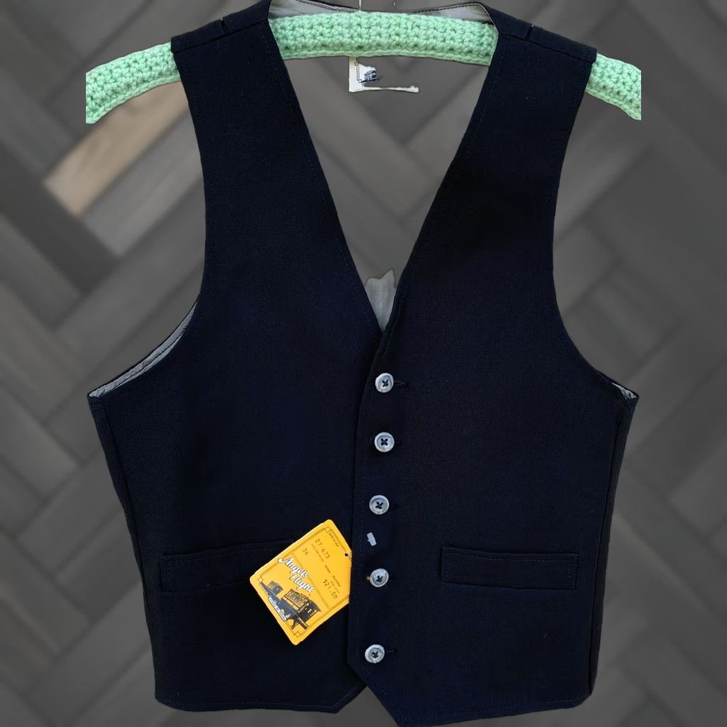Vintage VINTAGE Angels FlightVest Mens 36 Black USA 70s 80s disco button lining holes tag original Size US XXS / EU 40 - 1 Thumbnail