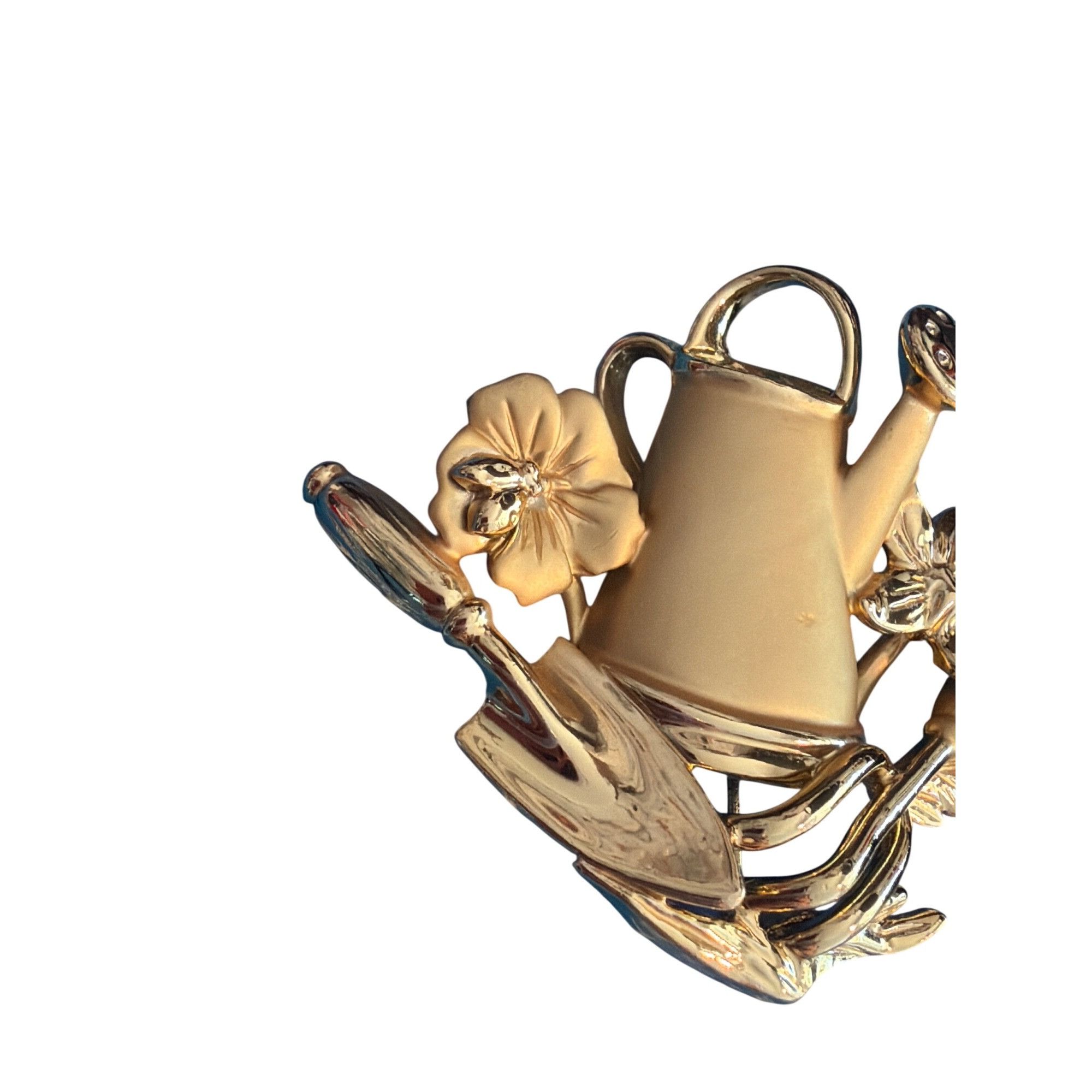 Other Vintage AJC Gold Tone Watering Can Flowers Brooch Pin Garden Size ONE SIZE - 2 Thumbnail