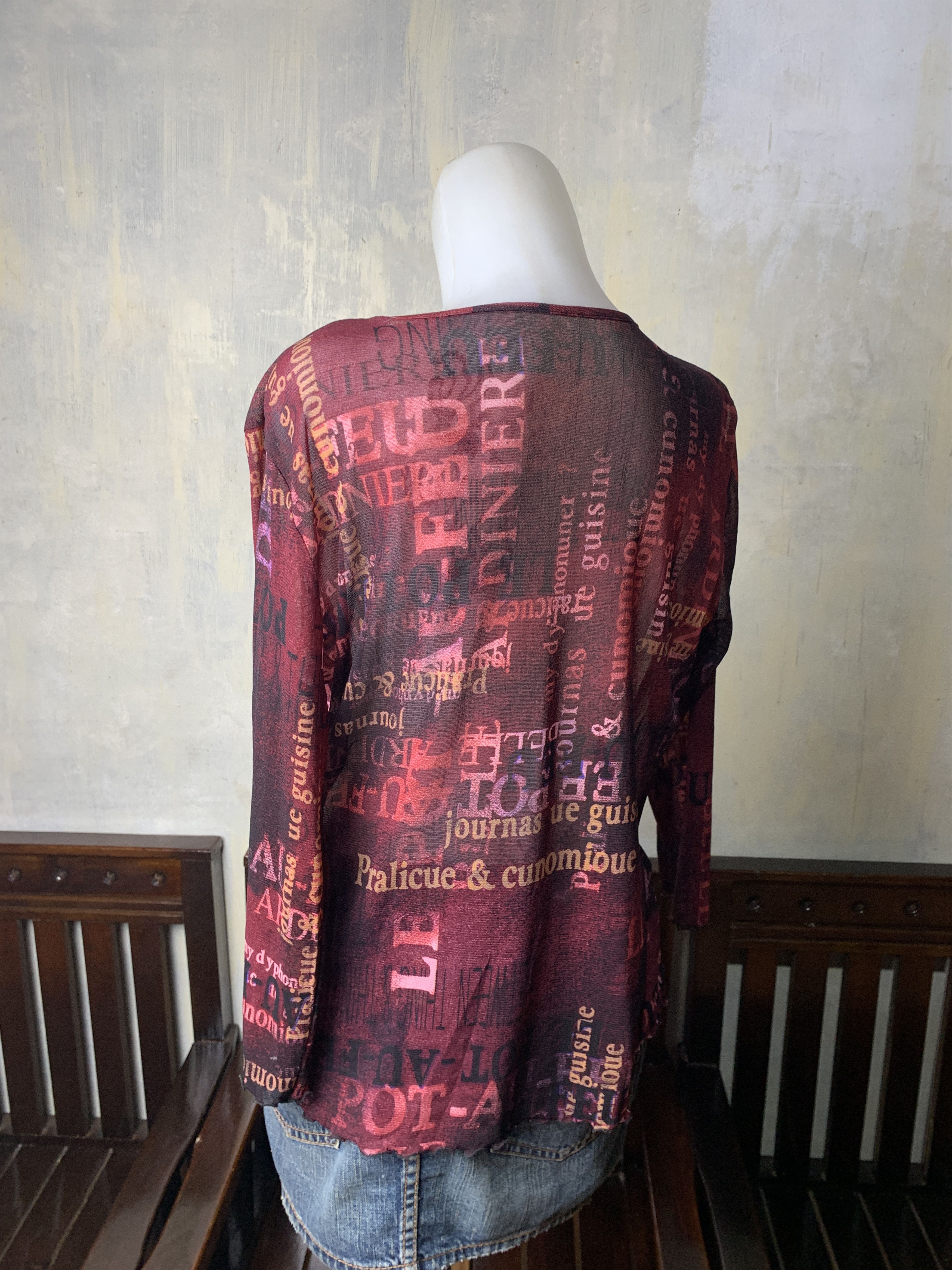 Japanese Brand Almane Word Printed Mesh Top (M to L) Size L / US 10 / IT 46 - 3 Thumbnail