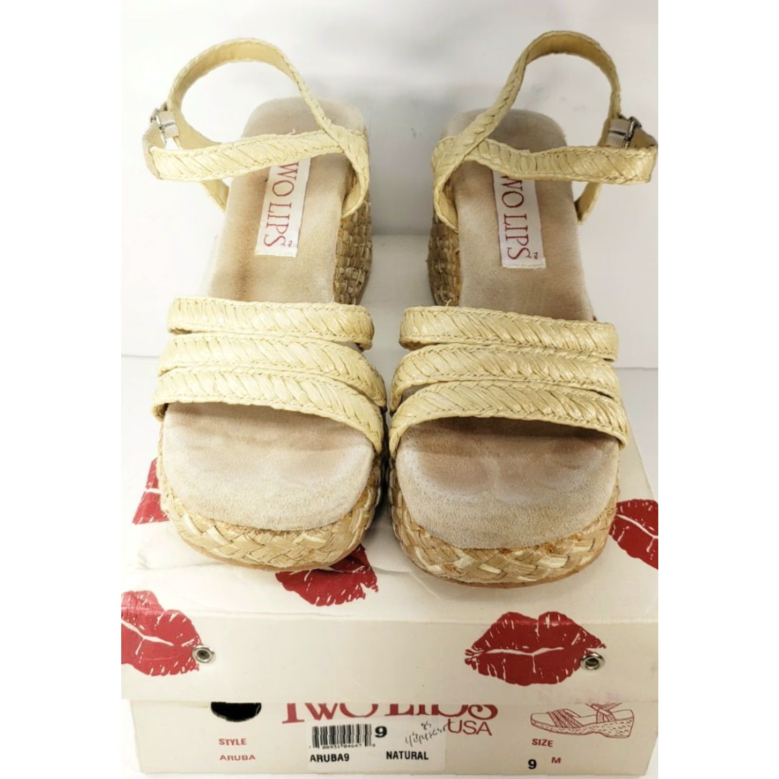 Vintage Two Lips Aruba Wedge Espidrille T-Strap Sandals Women Size 9 Beige with Box Size US 9 / IT 39 - 3 Thumbnail