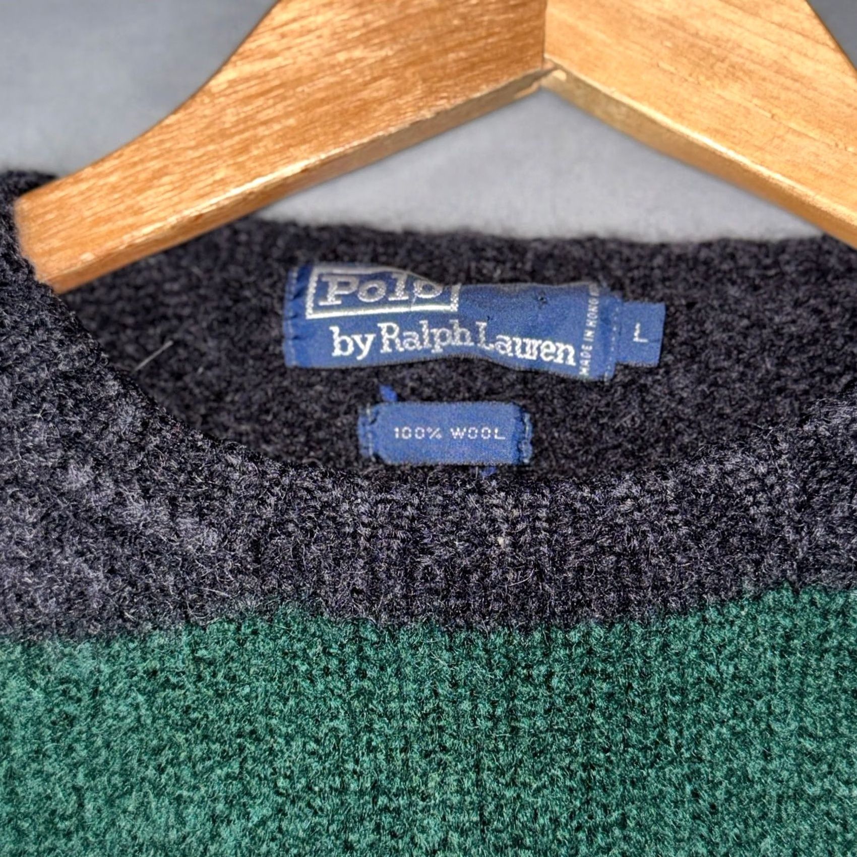 Polo Ralph Lauren VINTAGE Polo Ralph Lauren Striped Wool Crewneck Sweater Green Navy Size L Size US L / EU 52-54 / 3 - 3 Thumbnail