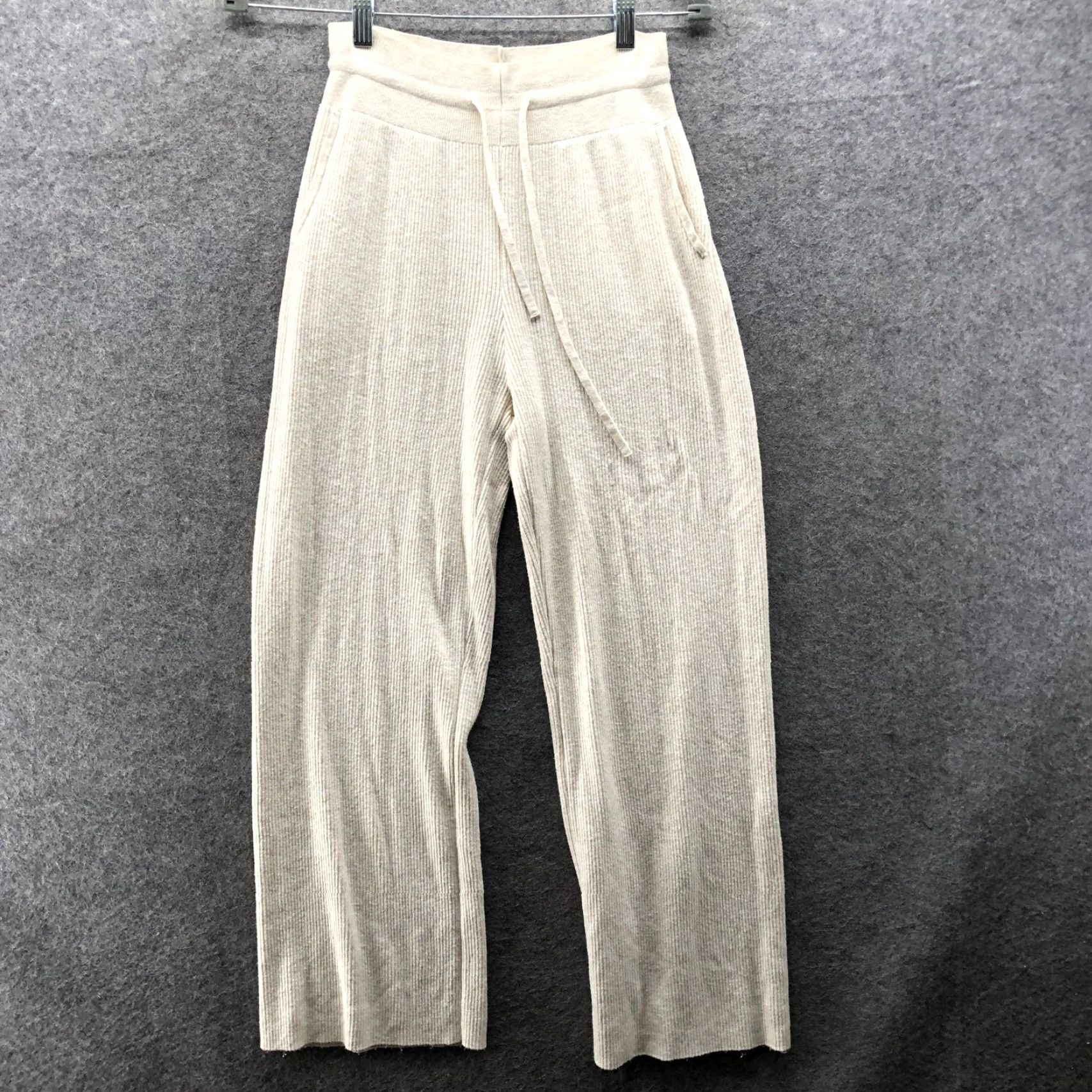Lou & Grey Uniqlo Wide-Leg Knit Sweater Pants Womens XS Beige Stretch Pockets Comfort Elastic Waist Fall Winter Spring Size S / US 4 / IT 40 - 2 Thumbnail
