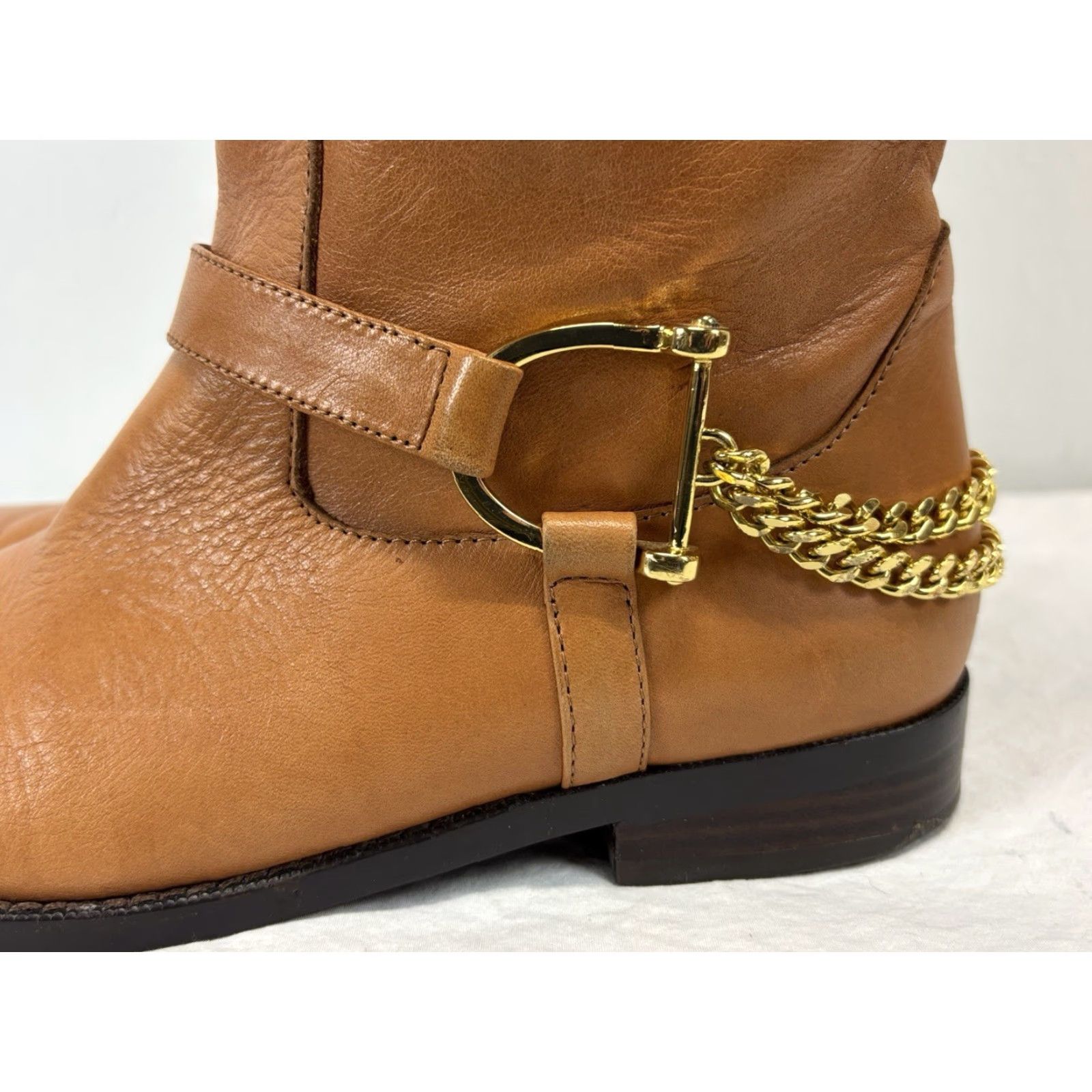 Ralph Lauren Lauren Ralph Lauren Jacques Chain Riding Boots Women’s 6 B Cognac Leather Riding Boot Women Brown Leather Chains Zip Almond Toe Mature 6 B Women Size US 6 / IT 36 - 6 Thumbnail