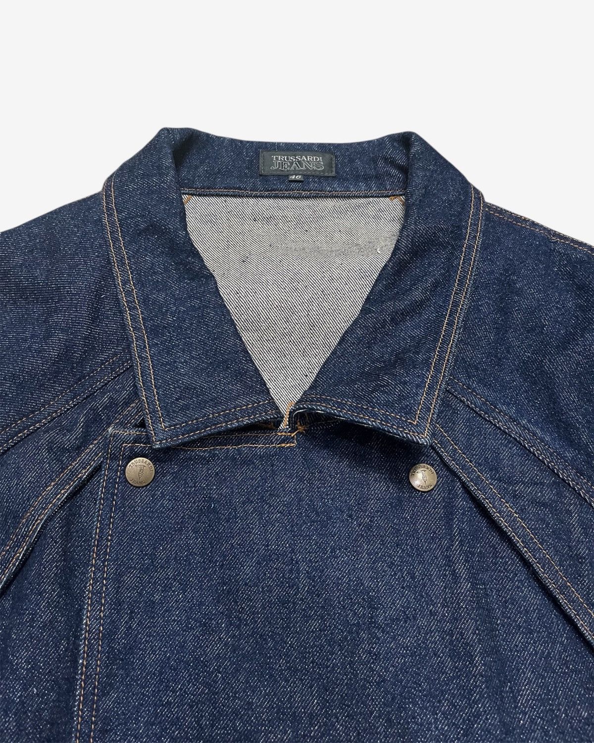 Trussardi 1980s Double Breasted Japanese Denim Blouson Jacket Size US XL / EU 56 / 4 - 4 Thumbnail
