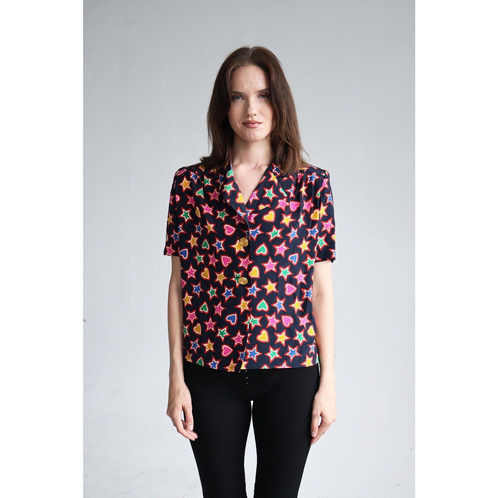 Givenchy Vintage Givenchy 1990s Silk Star and Heart Print Blouse Size M / US 6-8 / IT 42-44 - 2 Thumbnail