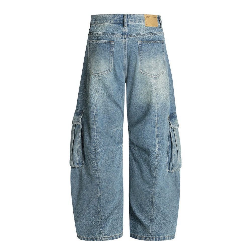 Jean Distressed men's loose washed multi-pocket work jeans Size US 32 / EU 48 - 2 Thumbnail