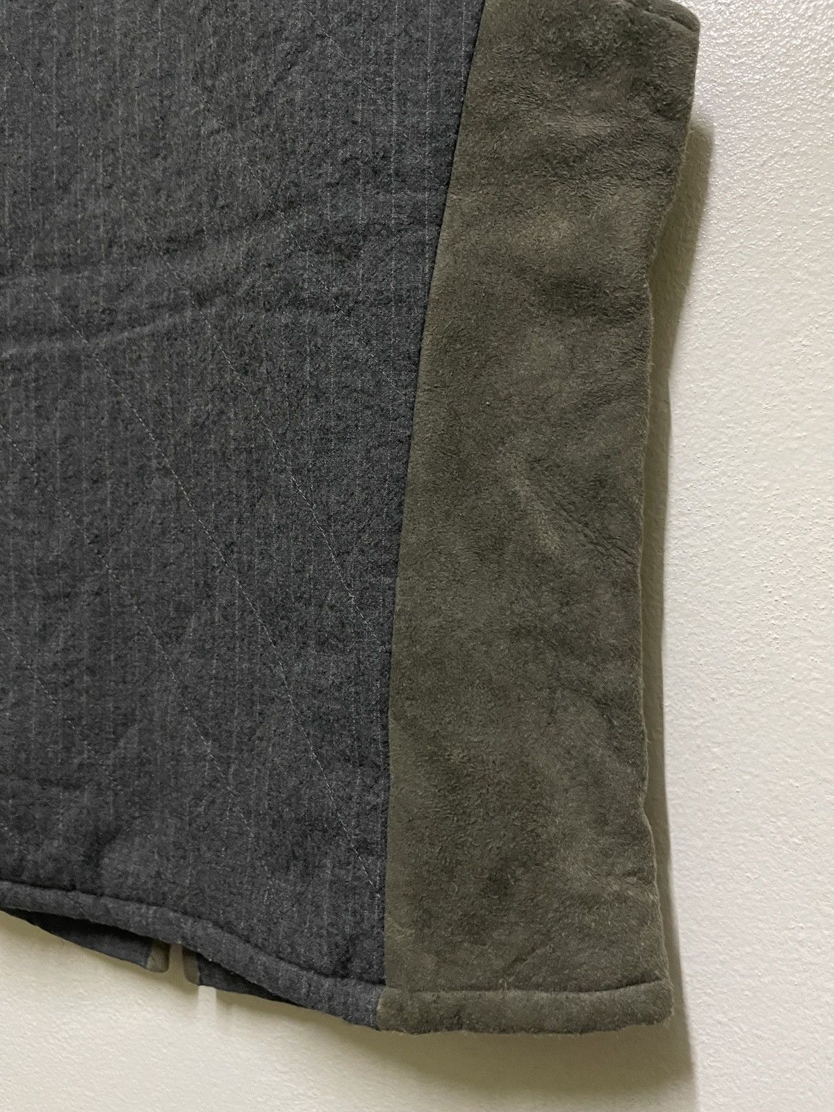 Japanese Brand Dhyana Wool Stripe Leather Switch Quilted Vest Size US XL / EU 56 / 4 - 10 Thumbnail