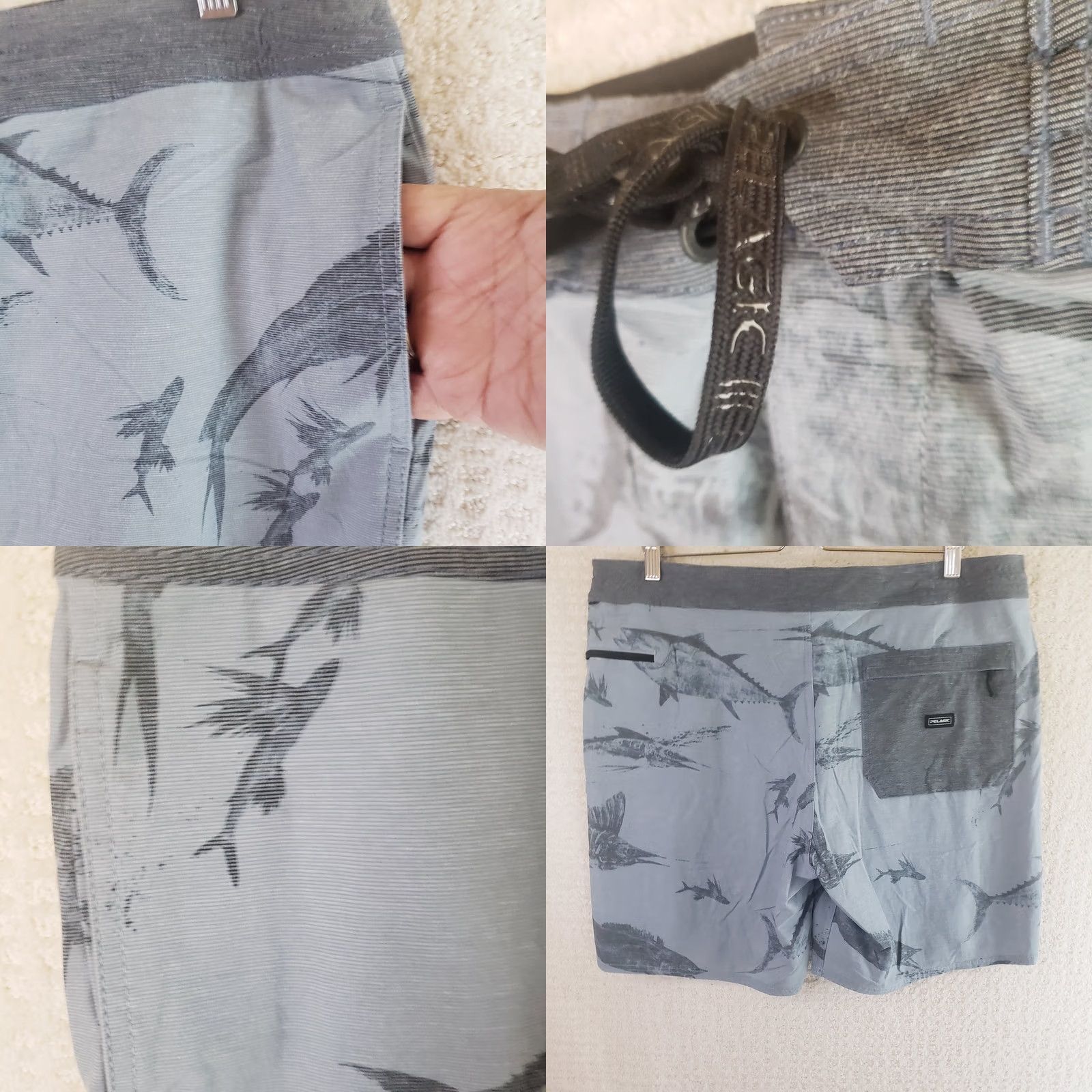 Vintage PELAGIC Board Shorts Men 38x8 Blue Fish Print Camouflage Swim Surf Flex Size US 38 / EU 54 - 8 Thumbnail