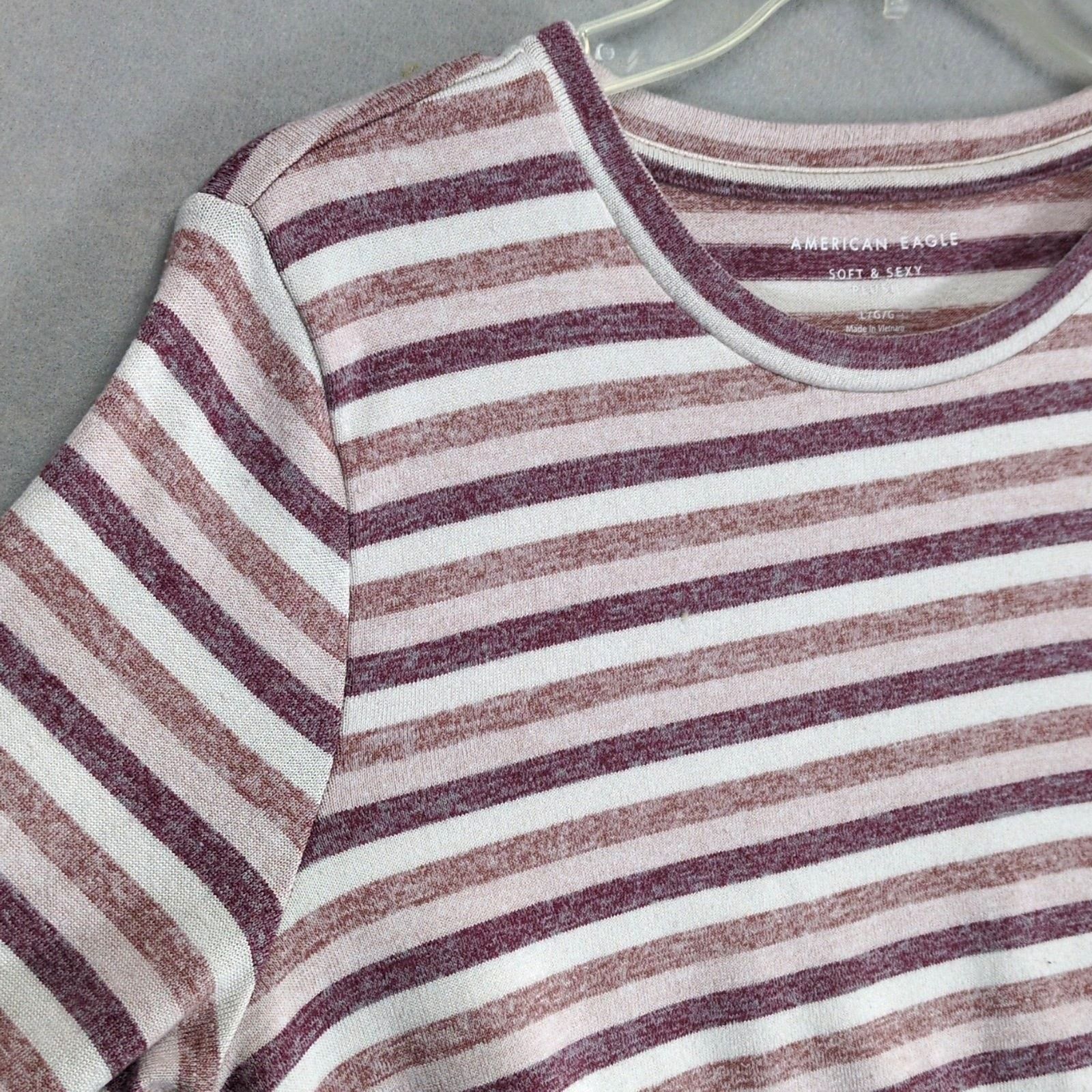 American Eagle Outfitters American Eagle Soft & Sexy Plush Women's L Striped Top Size L / US 10 / IT 46 - 4 Thumbnail