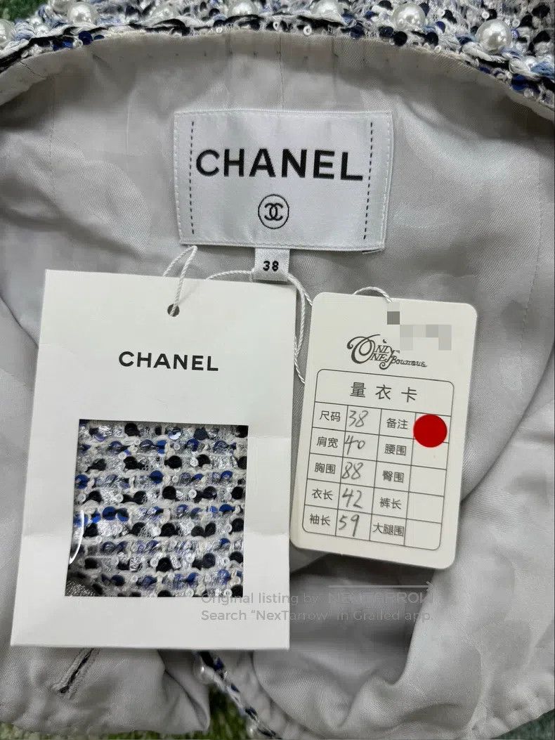 Chanel Chanel 25P white and blue pearl inlaid sequin knitted coat Size XS / US 0-2 / IT 36-38 - 4 Thumbnail