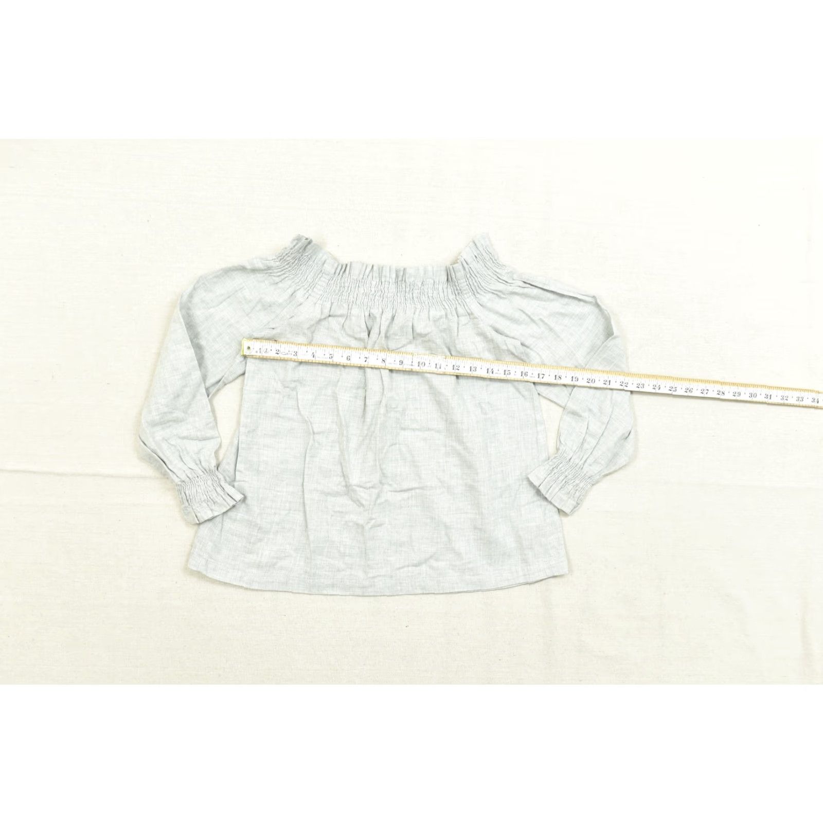 Vintage LOFT Petites Blouse Shirt Off The Shoulder Long Sleeve Gray Smocked Ruffle Cotton XSP XS PXS Womens Petite Regular Pullover Casual Spring Summer Fall Size XS / US 0-2 / IT 36-38 - 3 Thumbnail