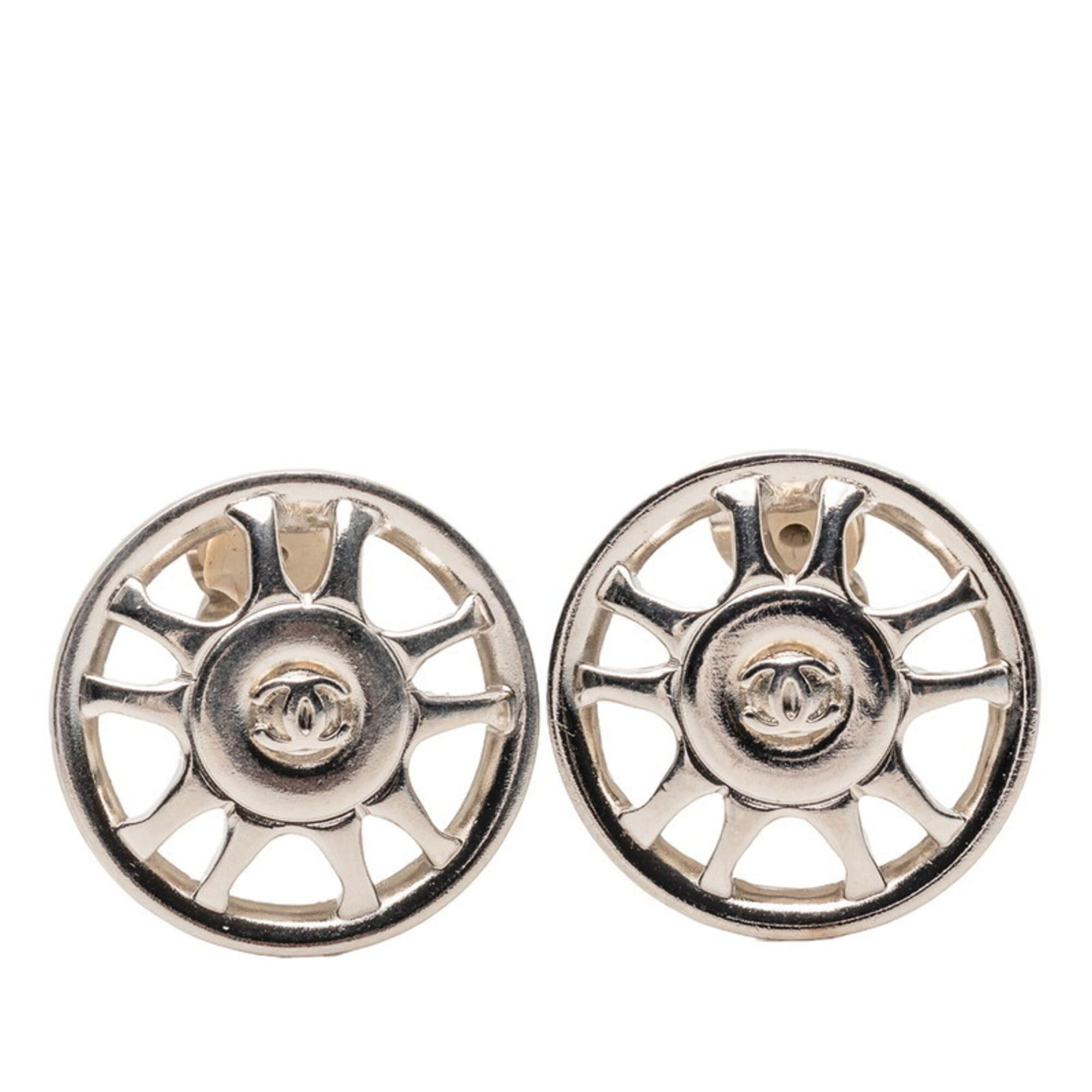 Chanel Chanel Coco Mark Round Earrings, Silver Metal, Women's CHANEL Size ONE SIZE - 1 Thumbnail