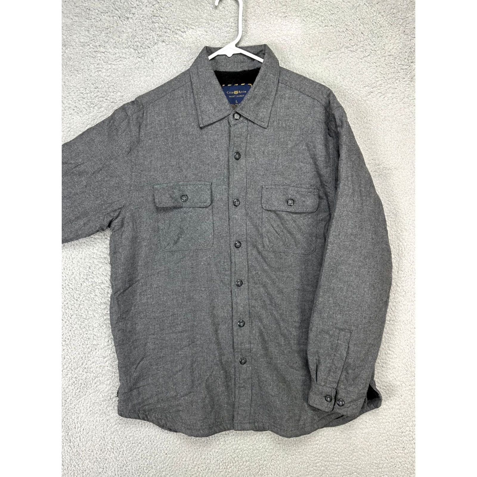 Club Room Club Room Shirt Jacket Adult Large Grey Sherpa Lined Flannel Shacket Pocket Mens Size US L / EU 52-54 / 3 - 3 Thumbnail