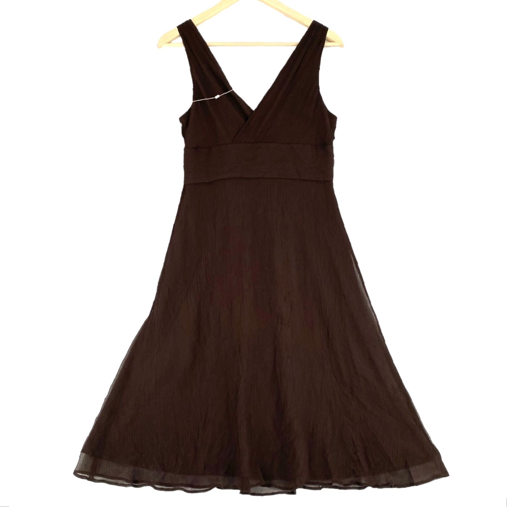 J. Crew Women's 10 Brown Silk Chiffon Dress Sleeveless V-Neck Knee Length A-Line Party/Cocktail