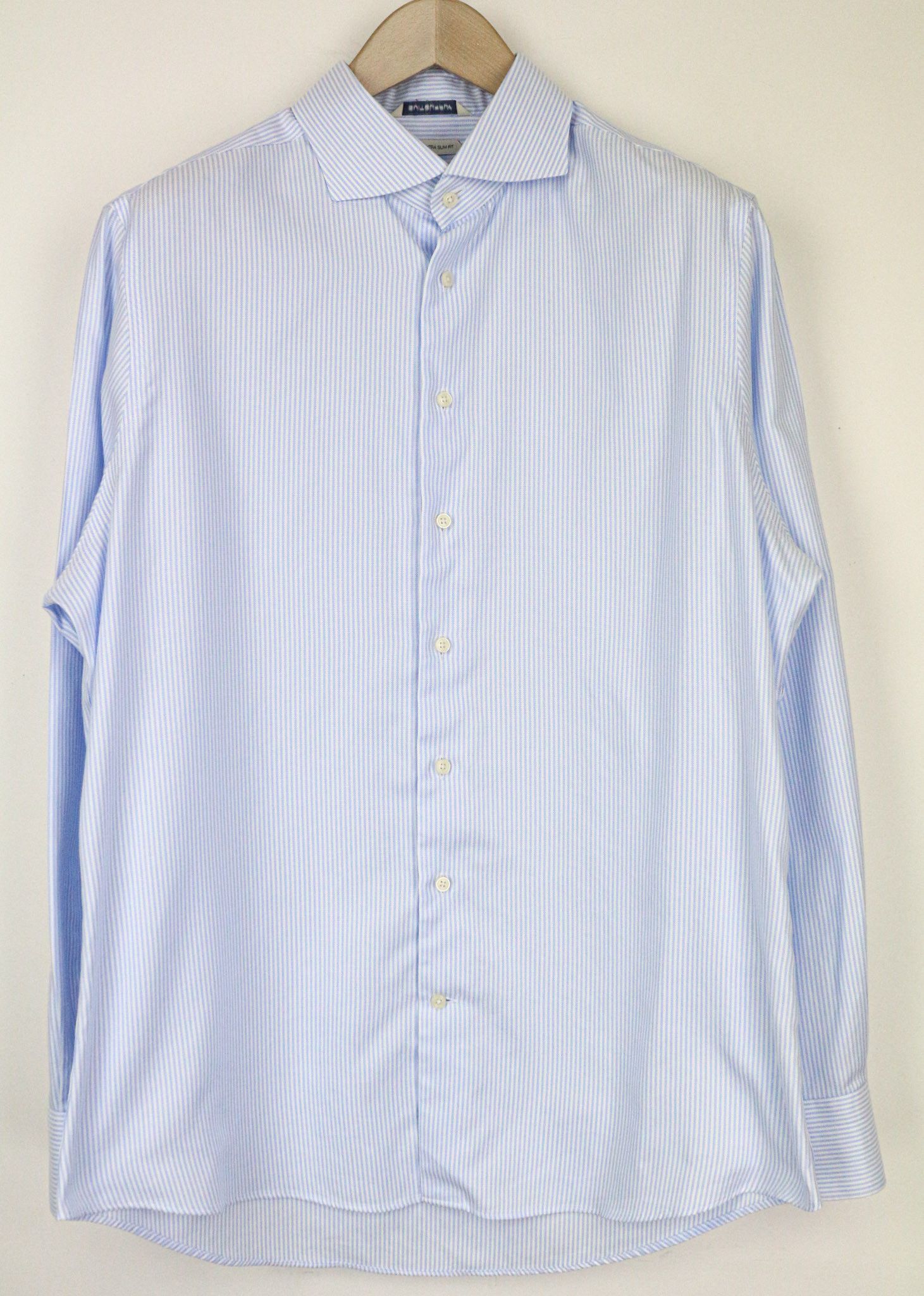 Suitsupply 44/17 1/2 Extra Slim Blue Cotton Striped Shirt 78790 Size 44R - 1 Thumbnail