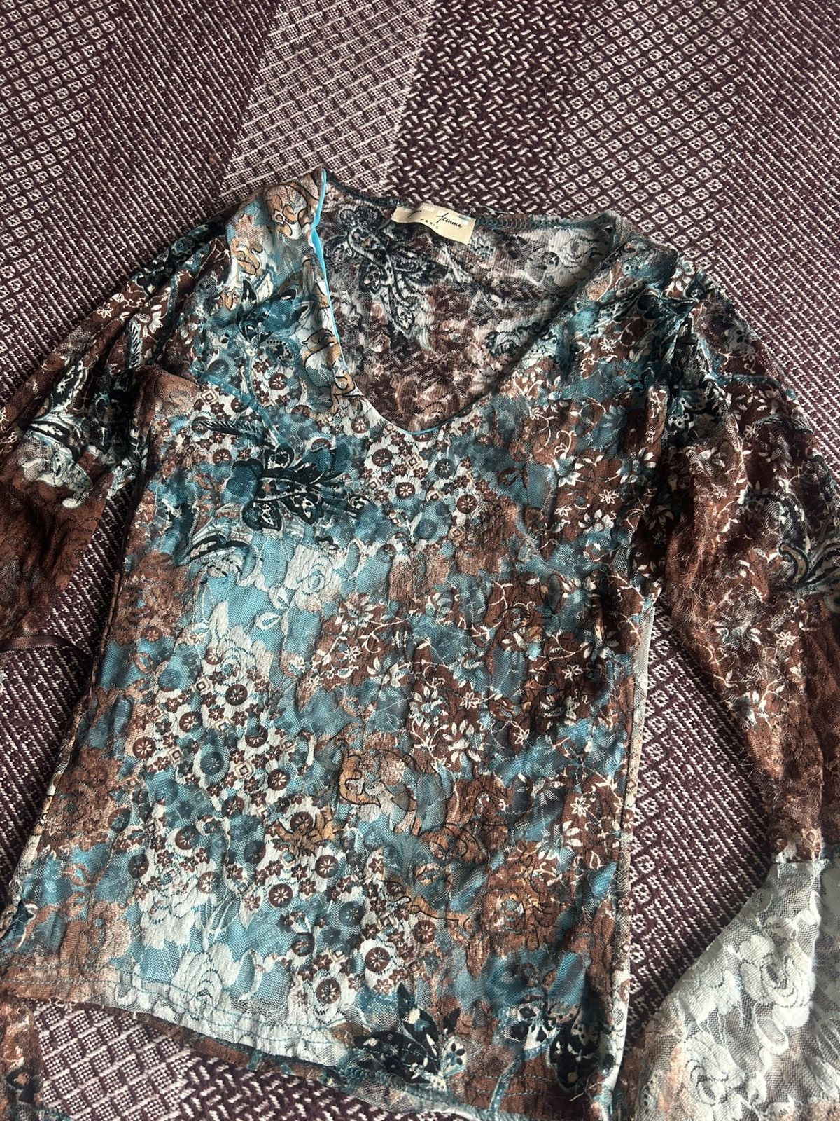 Japanese Brand × Vintage Vintage 90s Y2K Mesh Sleeve Top Shirt Galtier Style Hippie Size S / US 4 / IT 40 - 4 Thumbnail