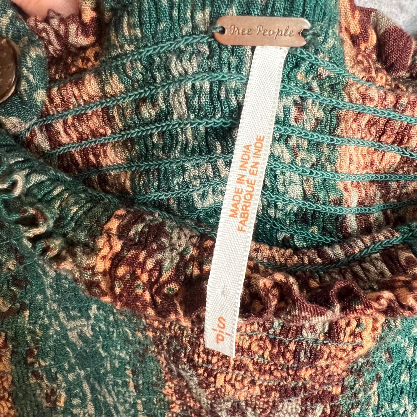 Free People Free People Shirt Womens Small Cropped Tank Top Green Orange - Cotton Polyester Knit Sleeveless Pullover Casual Summer Spring Womens Slim fit Size S / US 4 / IT 40 - 3 Thumbnail