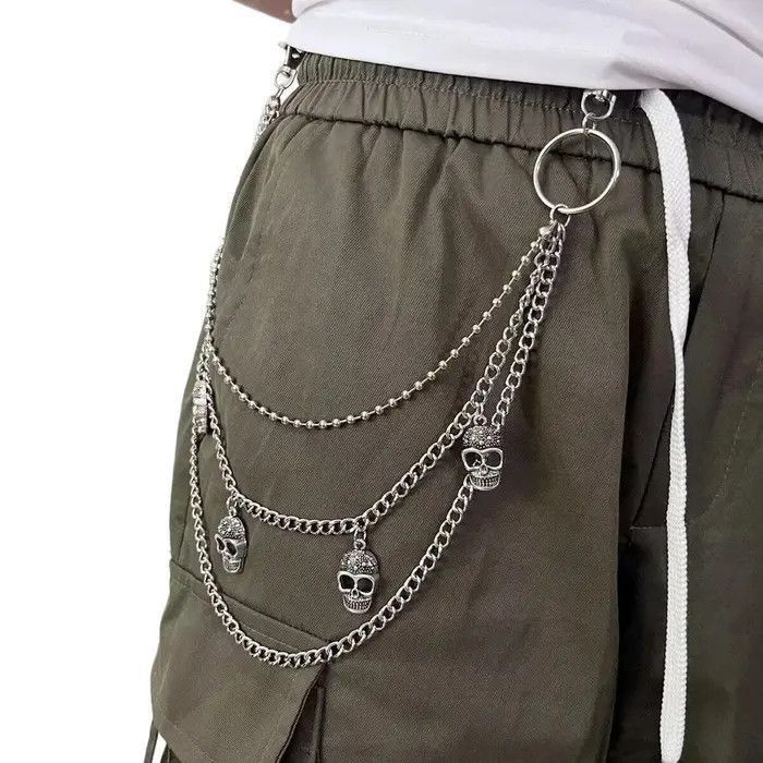 Jewelry Skulls 3 Layer long chain , Wallet Chain Size ONE SIZE - 1 Thumbnail
