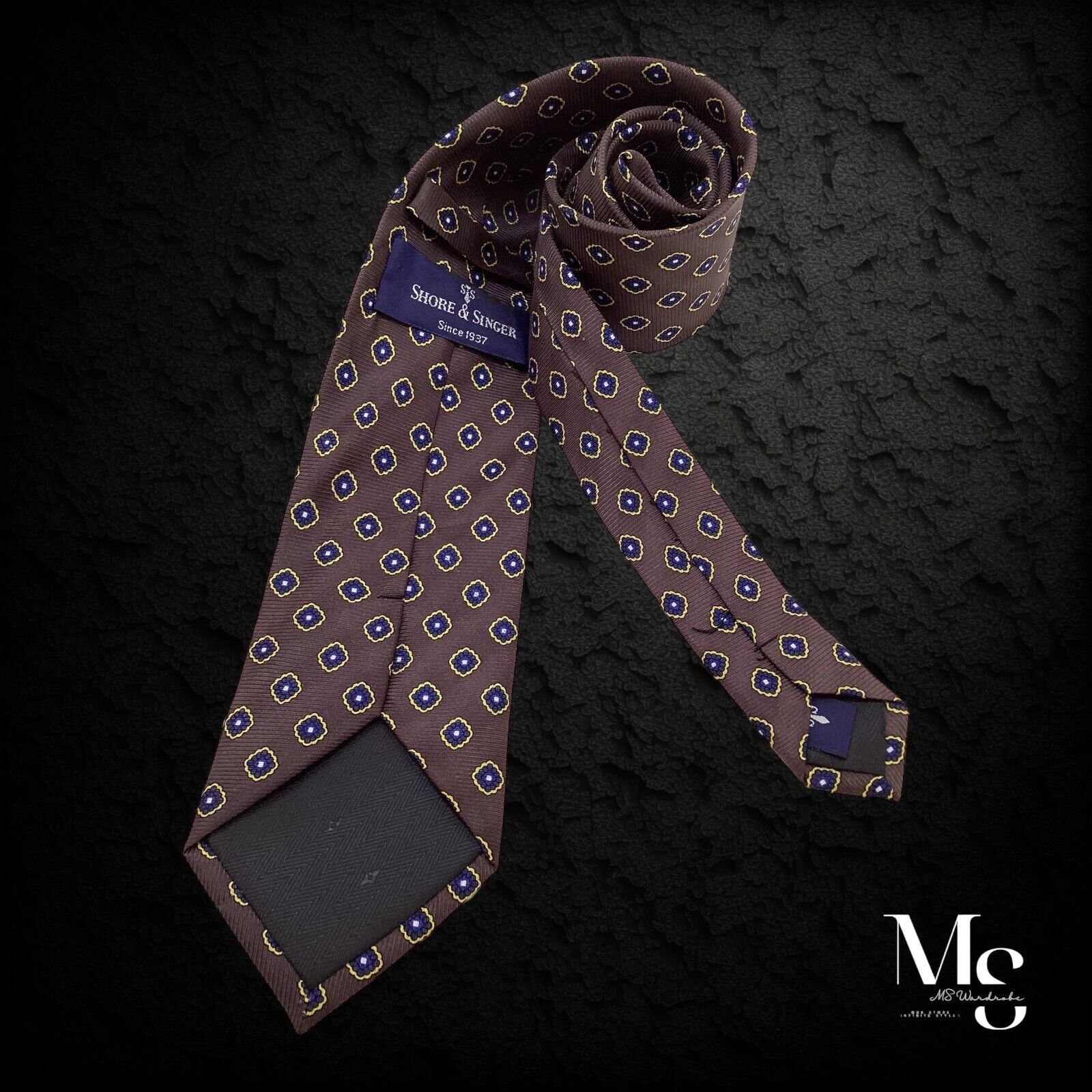 Other SHORE & SINGER Brown Geometric Luxury Silk Tie Hand Made W:3 Size ONE SIZE - 2 Thumbnail