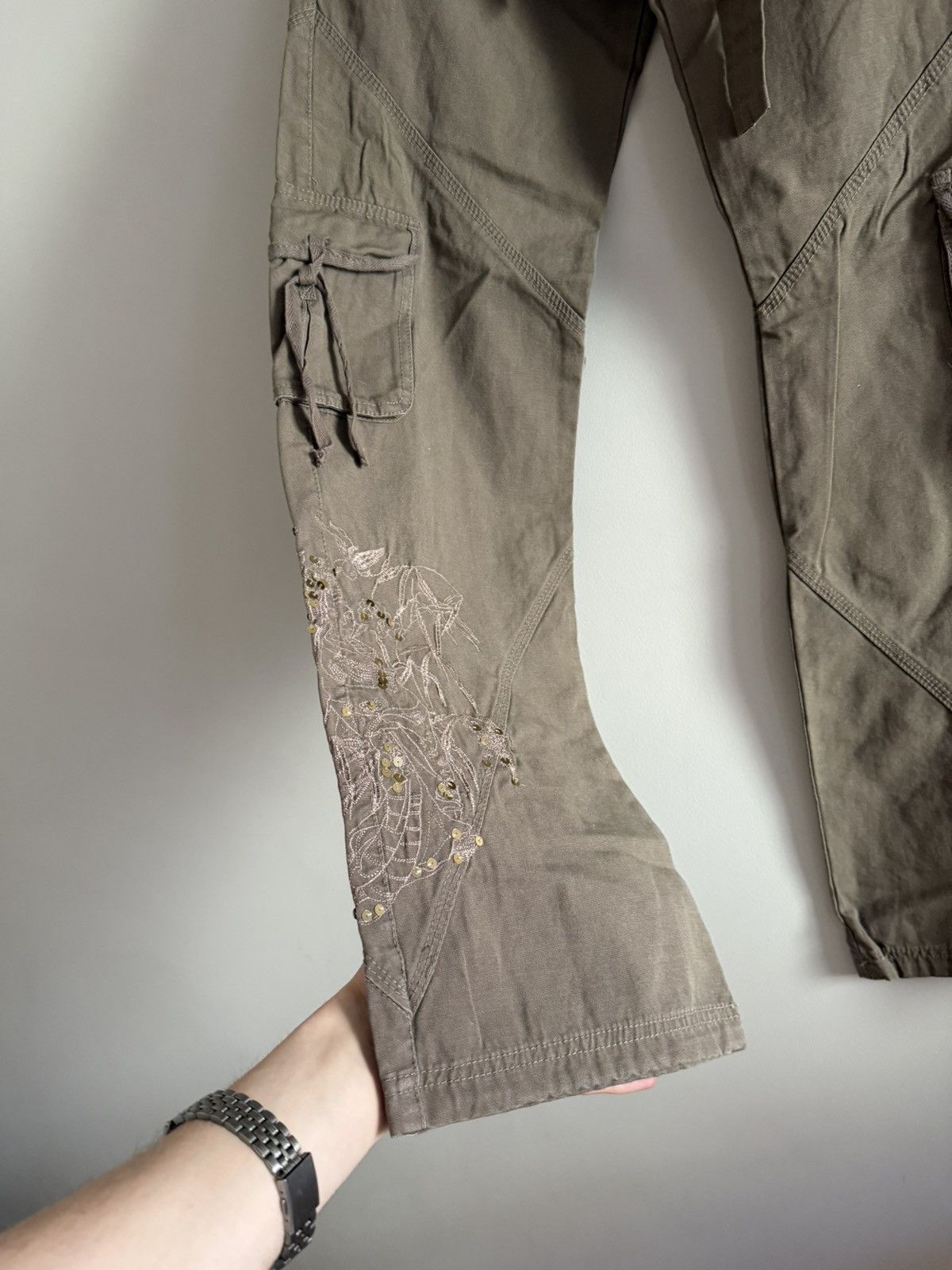 Vintage Avant-Garde Embroidered Brown Cargo Pants Size 27" / US 4 / IT 40 - 3 Thumbnail