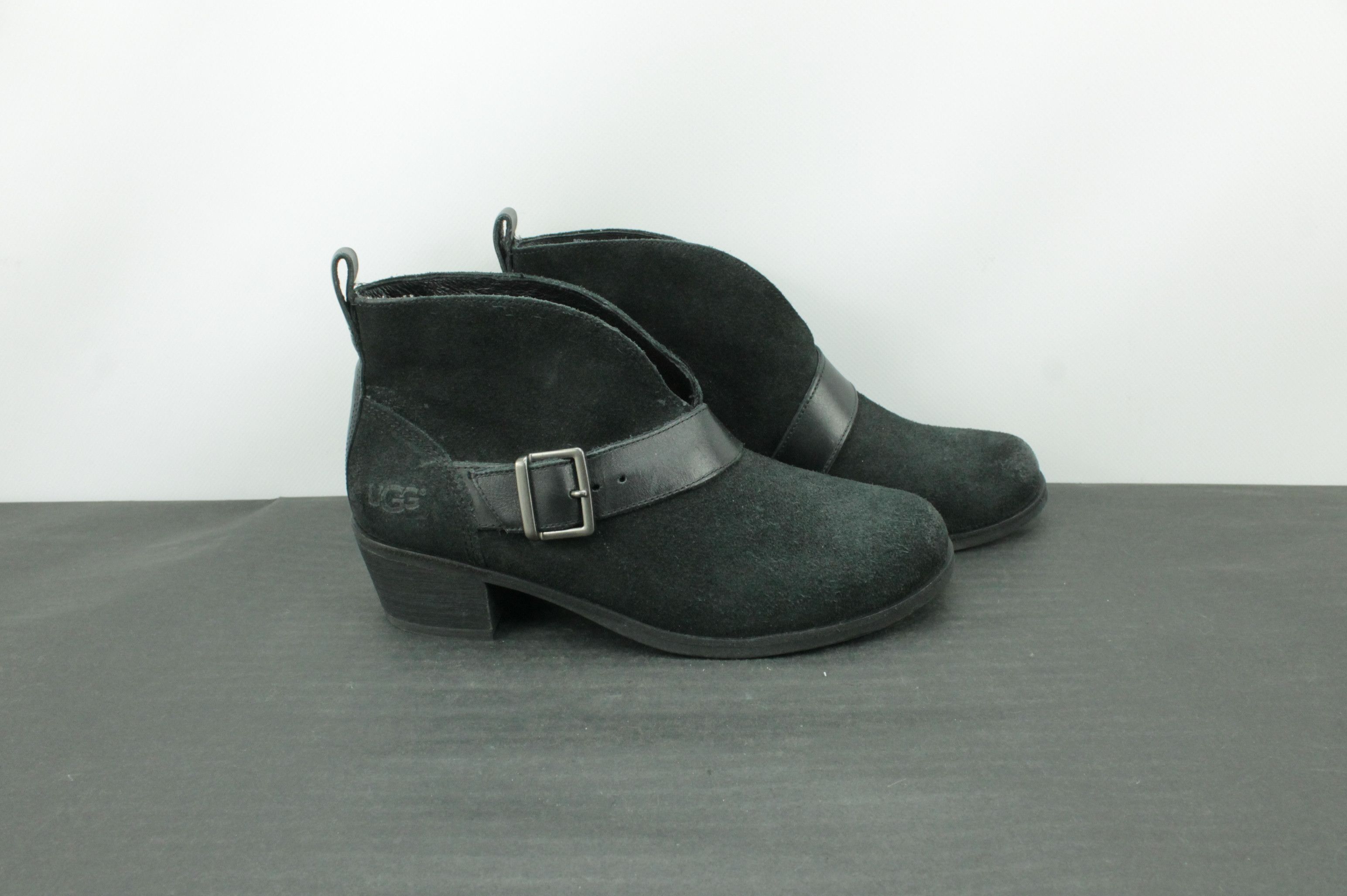 Ugg UGG Australia Wright Belted Black Suede Ankle Booties Size US 7 / IT 37 - 1 Thumbnail