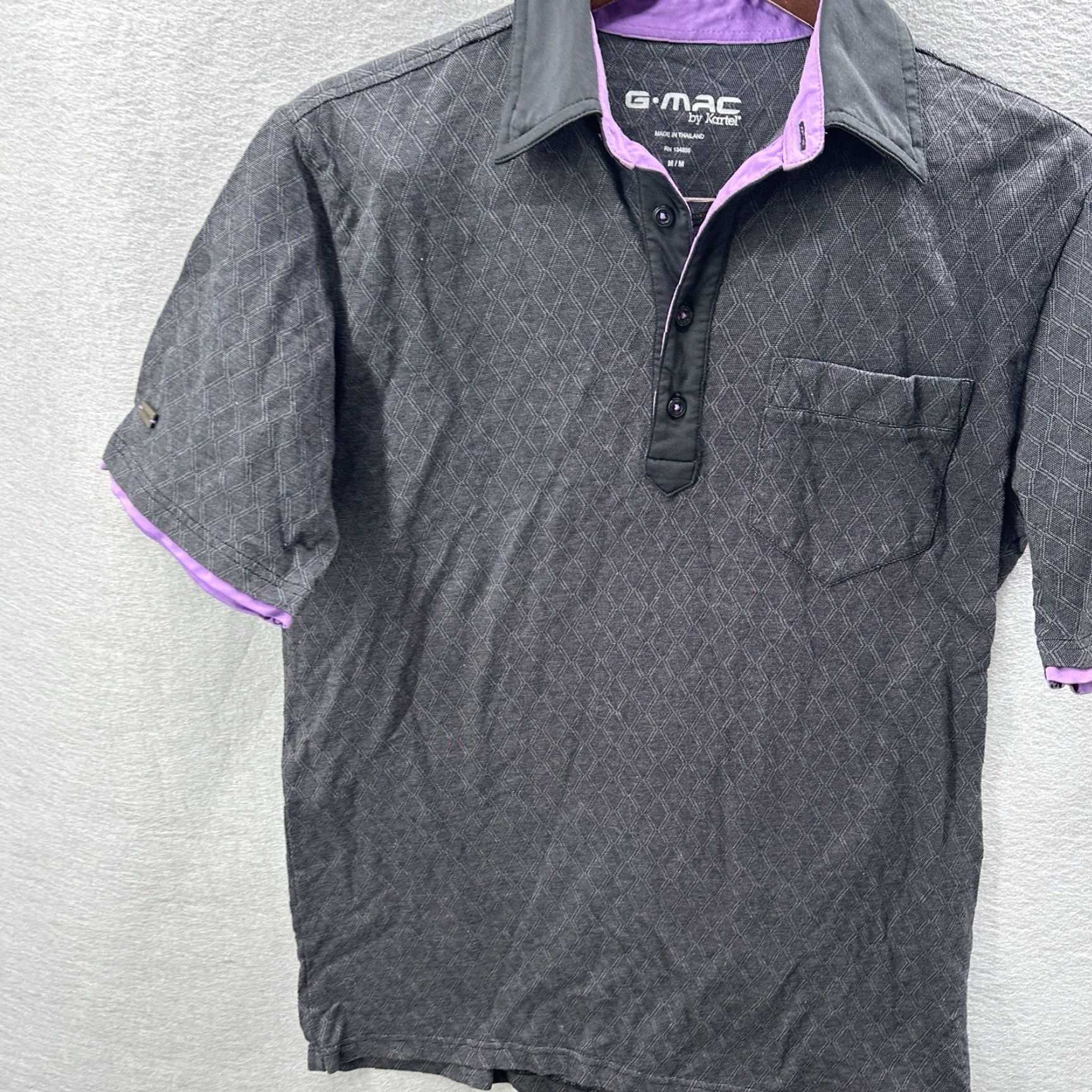 Vintage G Mac Kartel Polo Shirt Mens Medium Stretch Performance Gray Purple Geometric Casual Logo Golf Dad Shirt Size US M / EU 48-50 / 2 - 3 Thumbnail