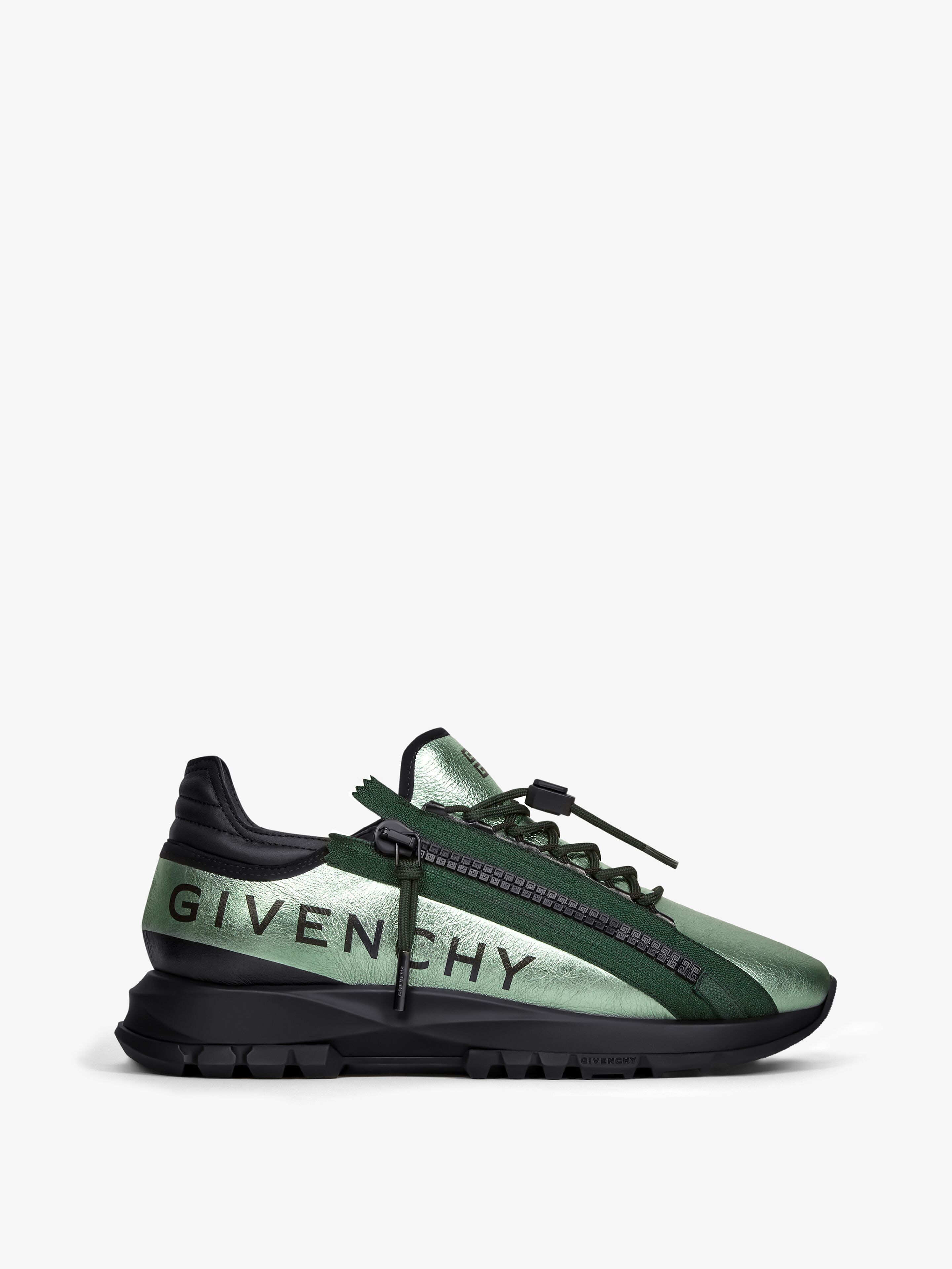 SPECTRE RUNNERS Sneakers in Laminated Leather with Zip Green