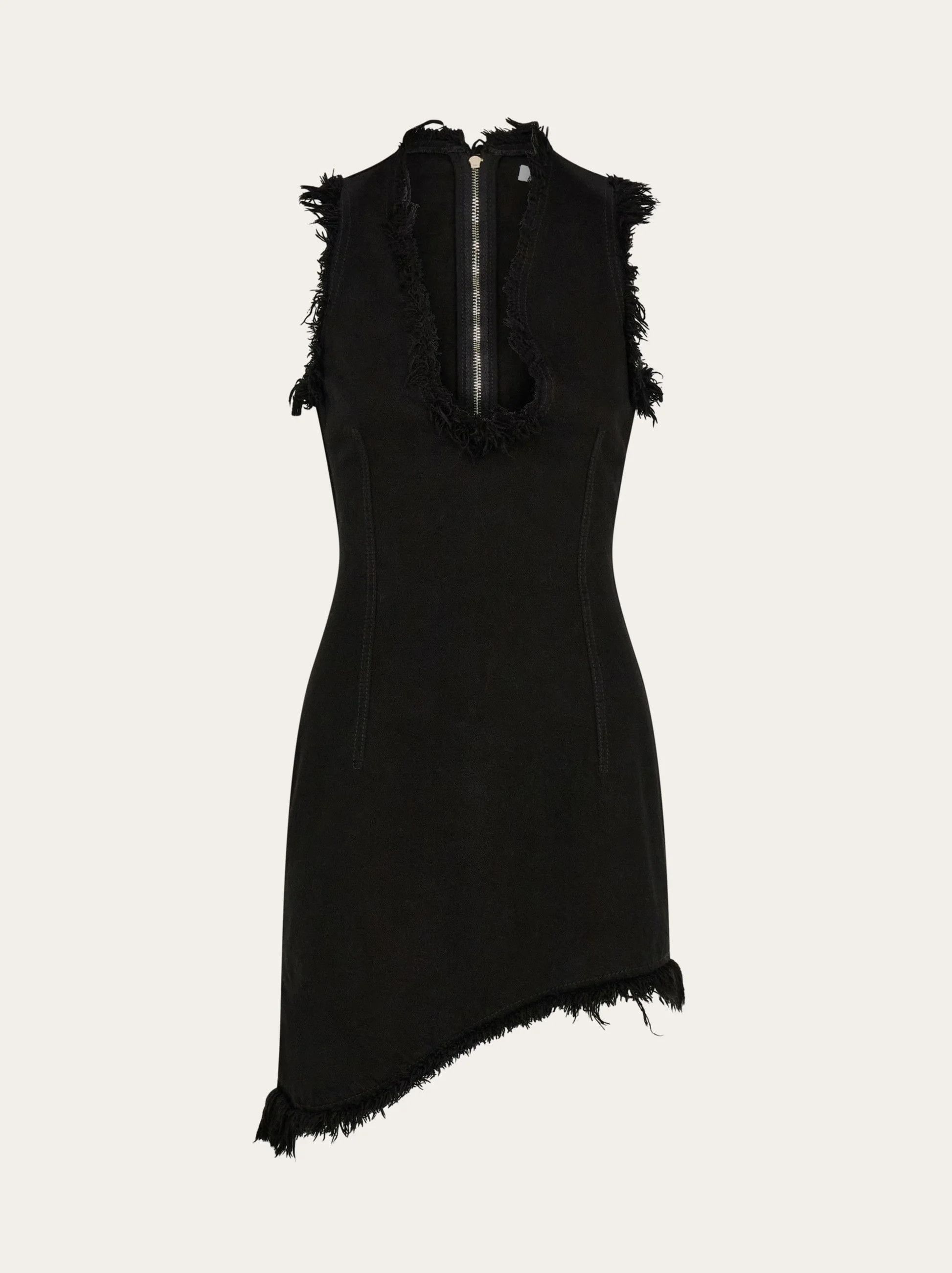 Salvatore Ferragamo o1s1rm0426 Frayed Edges Mini Dress in Black Size L / US 10 / IT 46 - 1 Thumbnail
