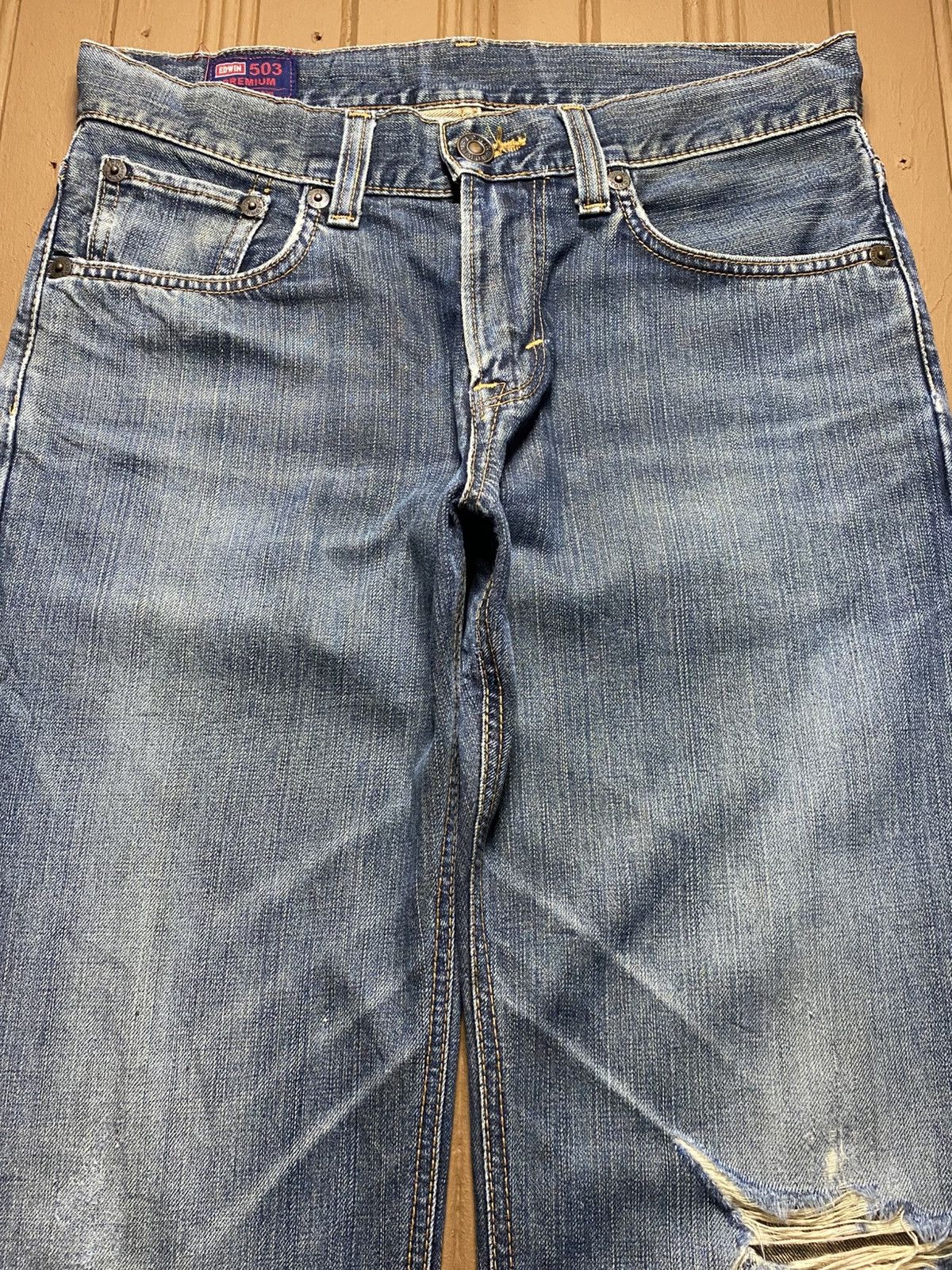 Japanese Brand Vintage Edwin 503 Premium Japan Distressed Loose Jeans Size US 32 / EU 48 - 3 Thumbnail