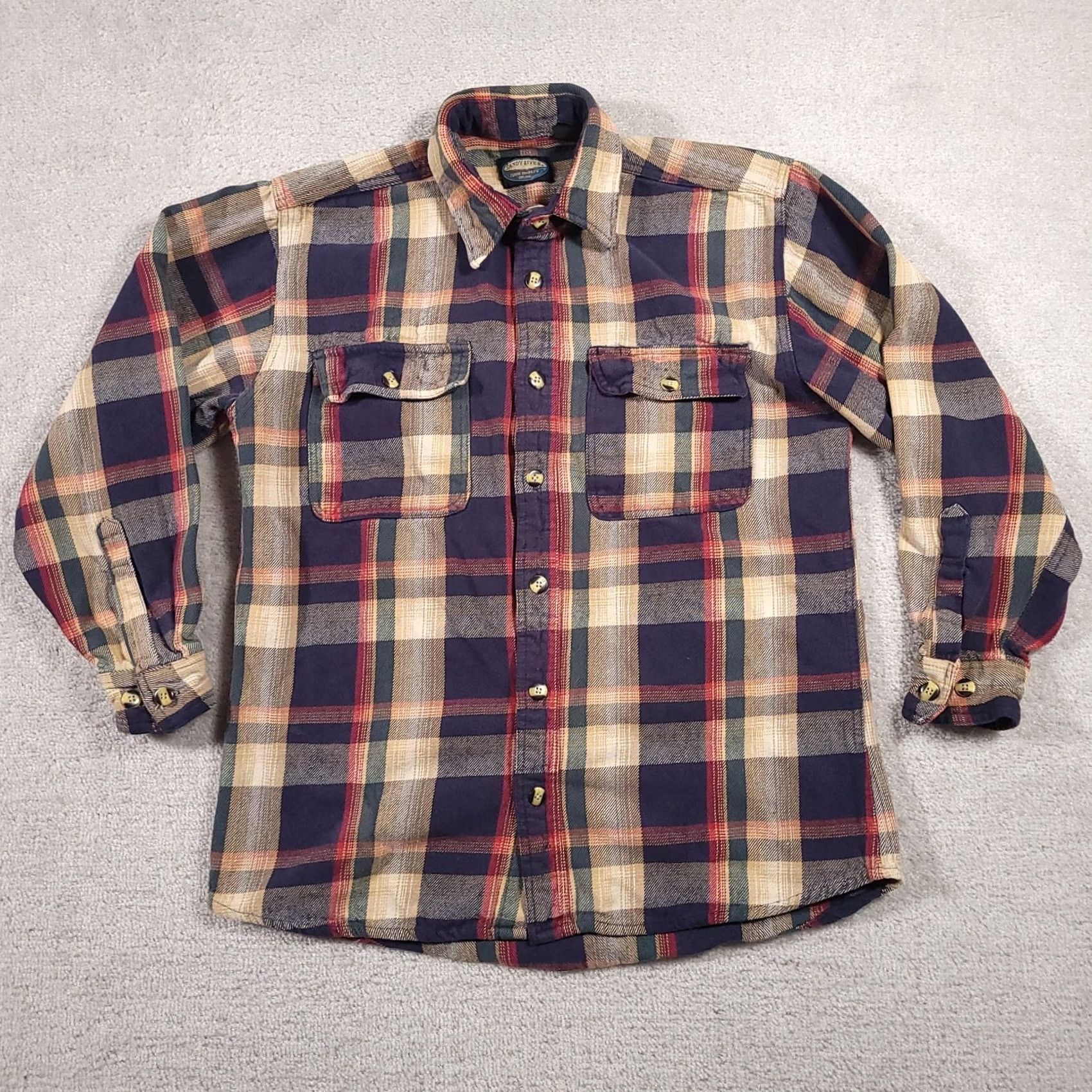 CO VINTAGE Sandy River Jeans Co Heavy Button Up Flannel Shacket Shirt Mens LT Tall Workwear Size US L / EU 52-54 / 3 - 2 Thumbnail