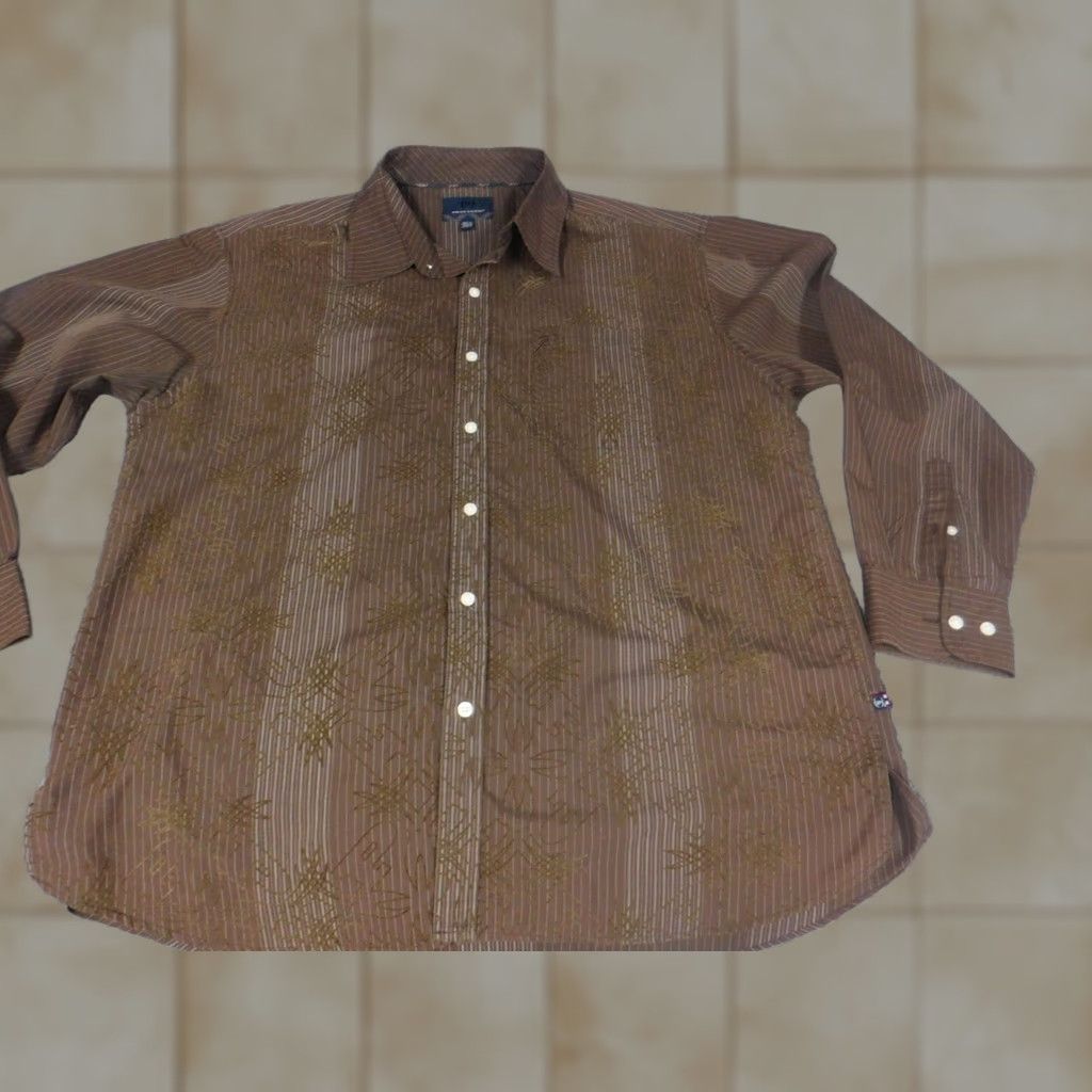 Phat Farm Phat Farm Shirt Mens XL Brown Button-Down Striped Knit Cotton Long Sleeve Classic Hip Hop Size US XL / EU 56 / 4 - 1 Thumbnail