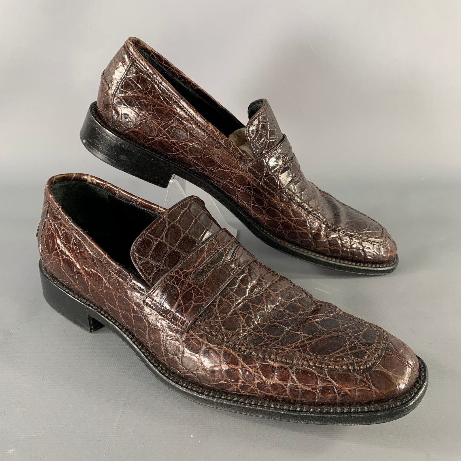 Salvatore Ferragamo SALVATORE FERRAGAMO 8.5 Brown Embossed Leather Loafers Size US 8.5 / EU 41-42 - 1 Thumbnail