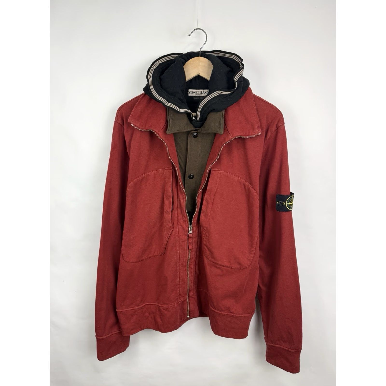 Stone Island VINTAGE Stone Island Hoodie 90s Archive Layered Hooded Jacket XL Men's Red 90s Full Zip Mens Size US XL / EU 56 / 4 - 7 Thumbnail