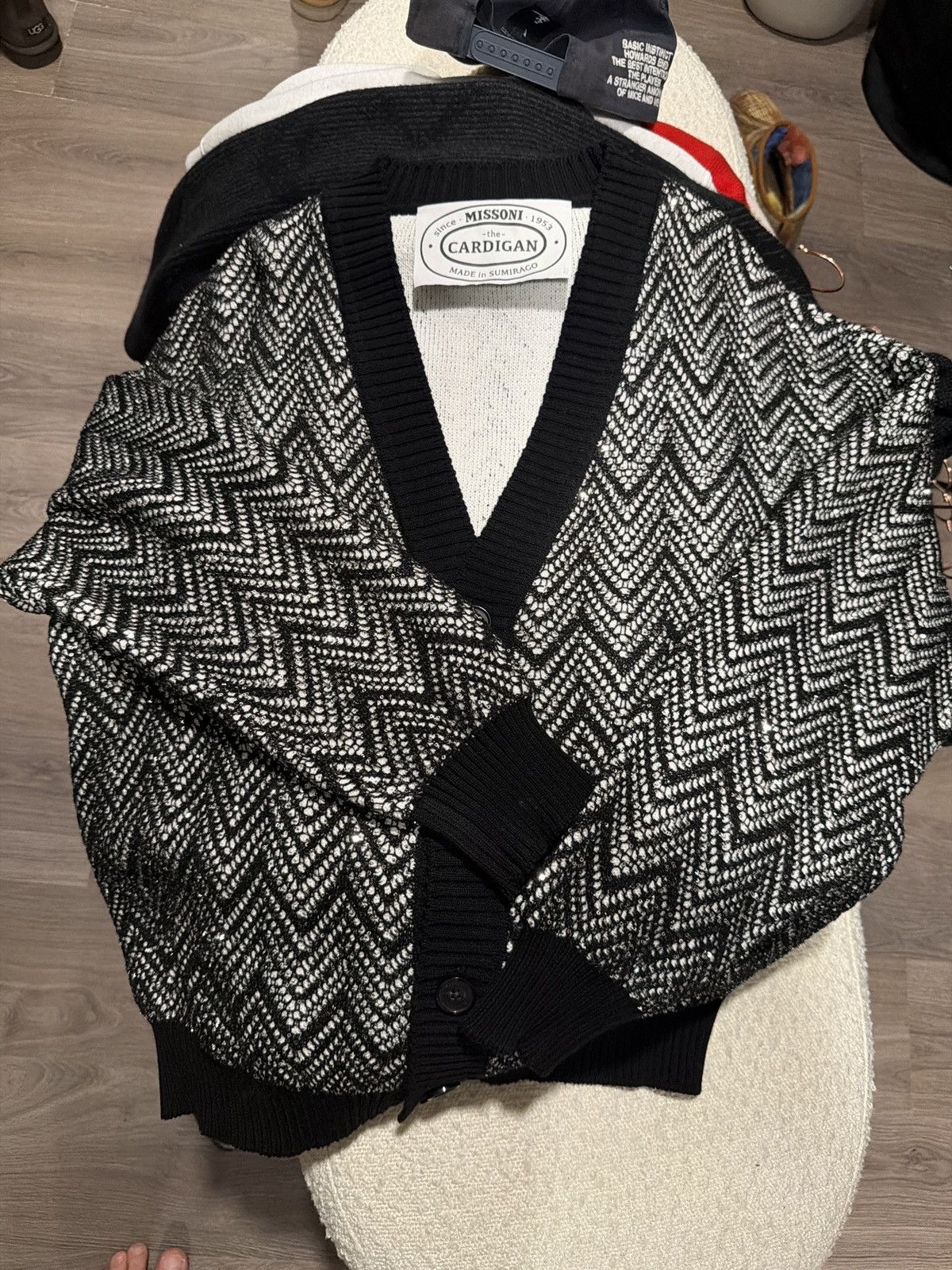 Missoni Missoni Black & Silver Metallic Chevron Knit Cardigan RUNWAY Size US M / EU 48-50 / 2 - 3 Thumbnail