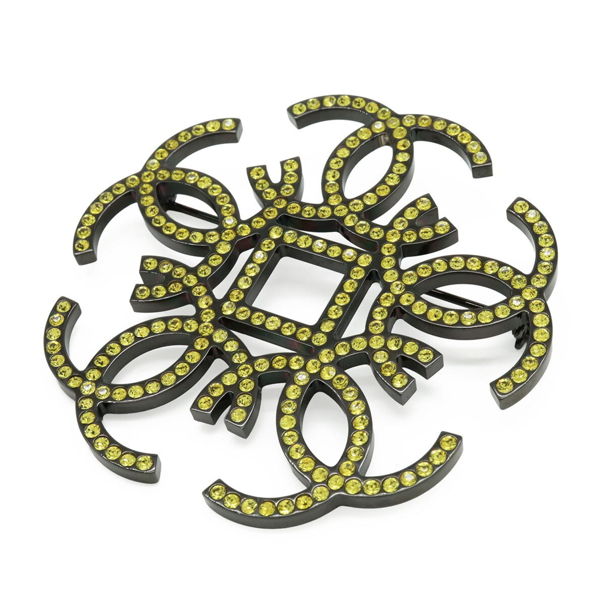 Chanel CHANEL Coco Mark Rhinestone Brooch, Metal, Yellow Gold, Black, B17S Size ONE SIZE - 1 Thumbnail