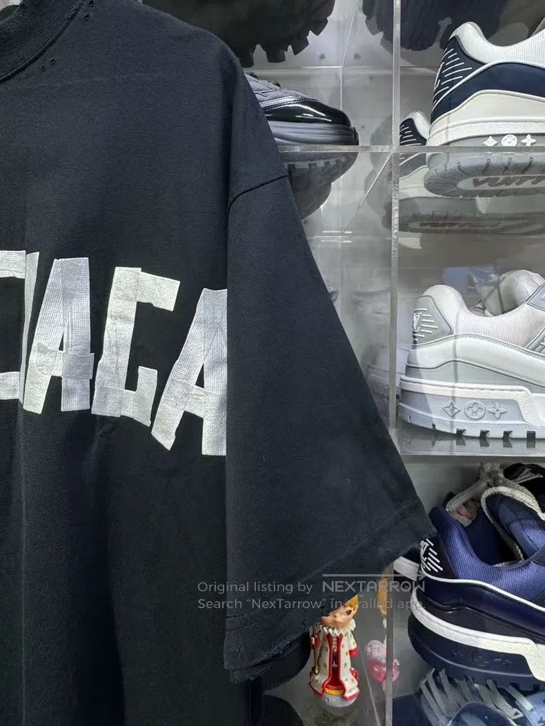 Balenciaga Balenciaga Gray Tape Letter Printed Worn Short Sleeve Crew Size US M / EU 48-50 / 2 - 4 Thumbnail