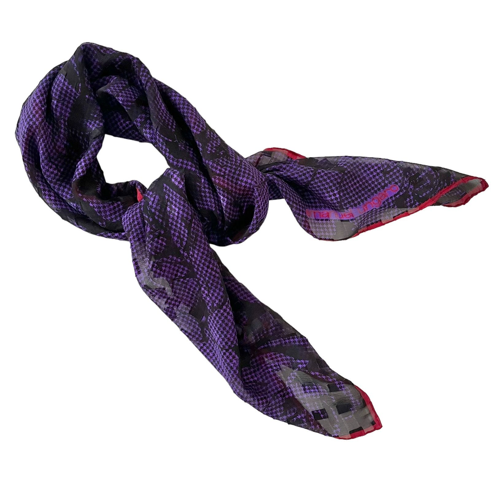 Emanuel Ungaro × Vintage Vintage Emanuel Ungaro Purple Houndstooth Silk Burnout Scarf Size ONE SIZE - 6 Thumbnail